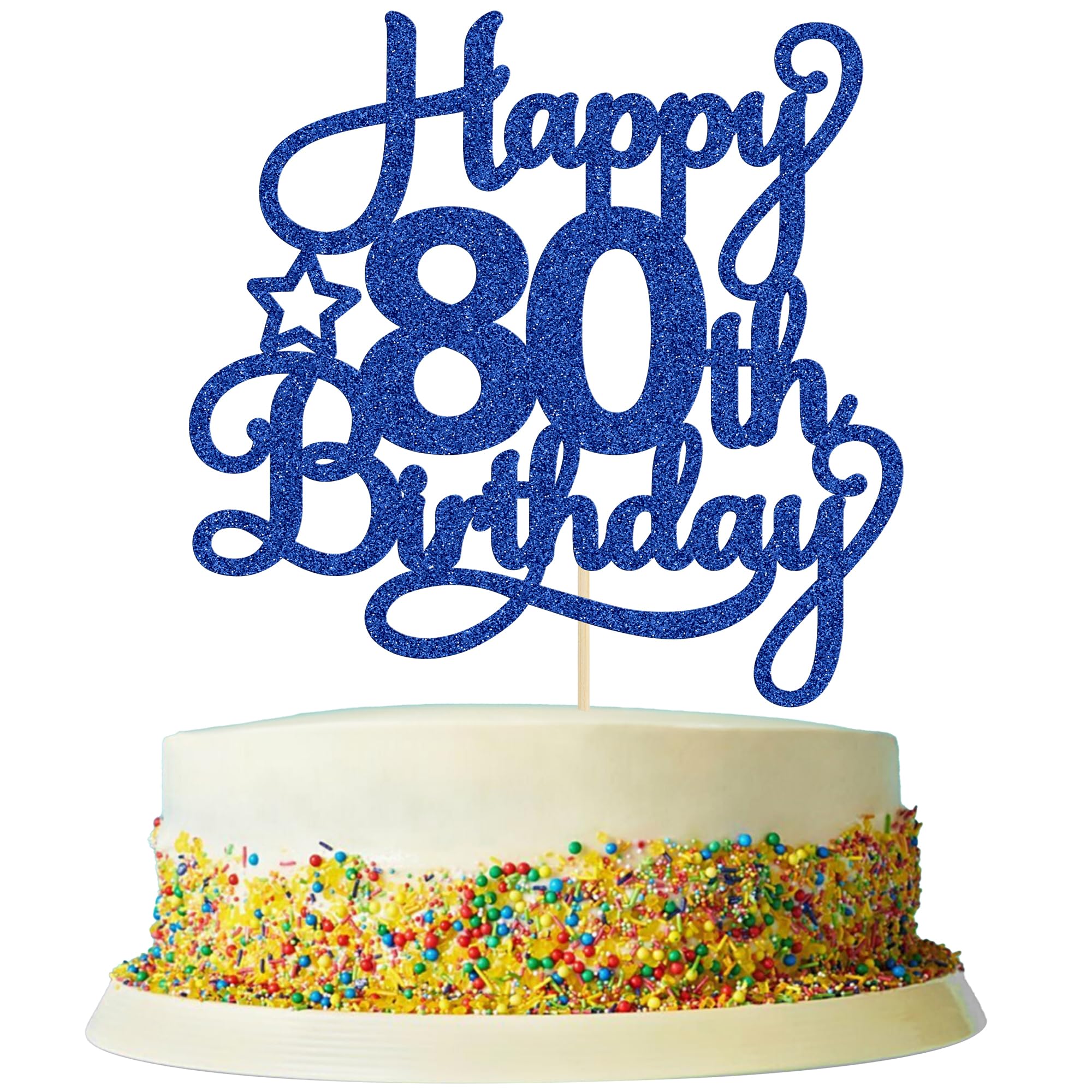 1 Pack Happy 80th Birthday Cake Topper Blue Glitter 80 & Fabulous Cheers to 80 Years Old Birthday Cake Pick for Celebrating 80th Birthday Anniversary