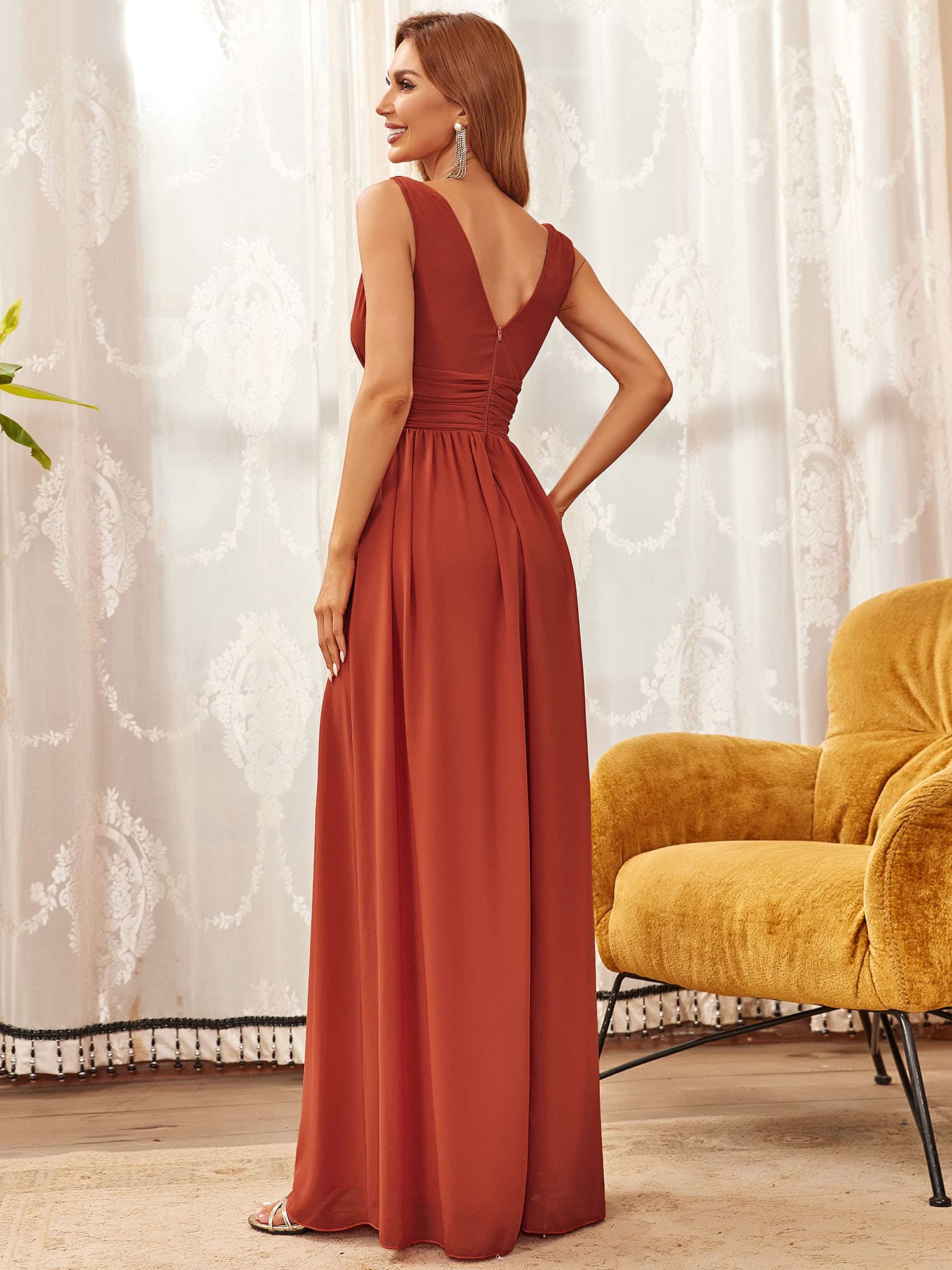 Ever-Pretty A-línea Largo Vestido de Fiesta Corte Imperio Cuello en V sin Mangas para Mujer 09016