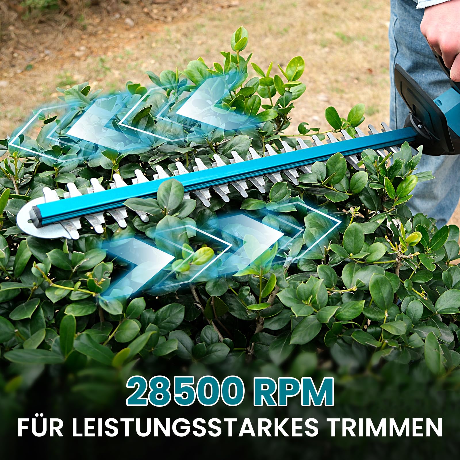 Akku Heckenschere mit 2x4000mAh Akku und Ladegerät, Elektrischer Heckentrimmer, 600W Bürstenloser Motor 28500rpm, 52cm Messerlänge, Sicherheits-Doppelschalter Hedge Trimmer für Garten Hecken