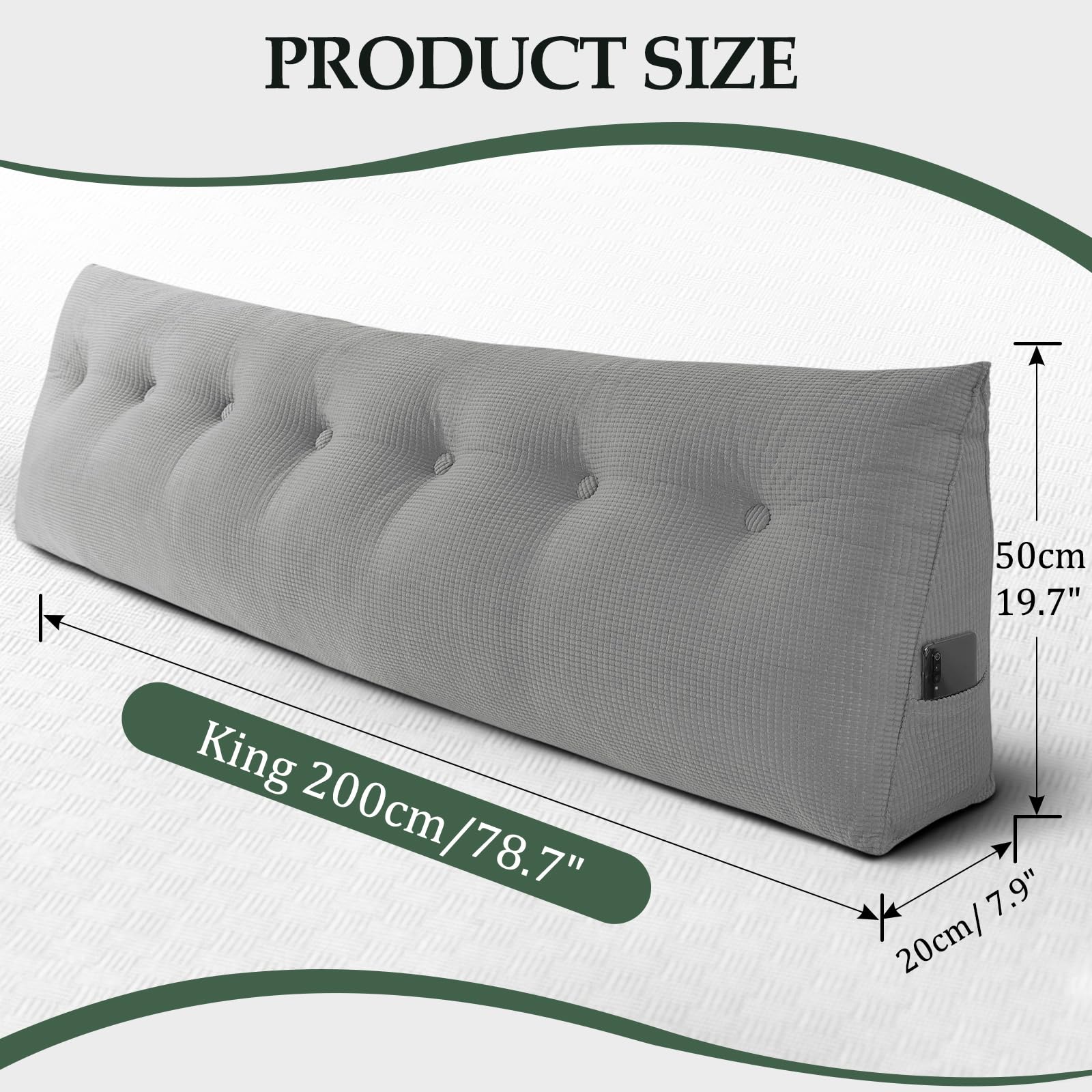 Huatean Home Headboard Pillow, Wedge Pillows for Sitting, Gray, King