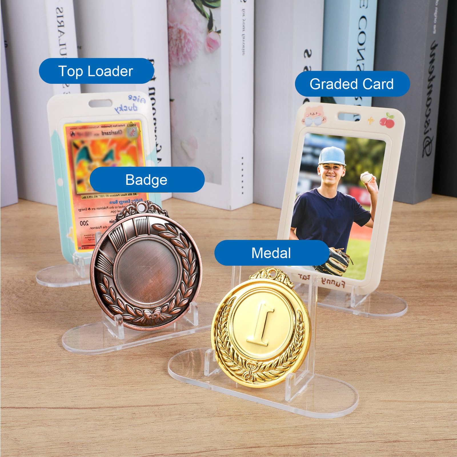 Bremorou Acrylic Trading Card Display Stand 10 Pack Clear Graded Card Stands Sports Card Holder For Baseball Basketball Cards Acrylic Card Stand Display Trade Shows 4