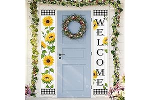 Sunflower Flag Door Banner Black and White Plaid