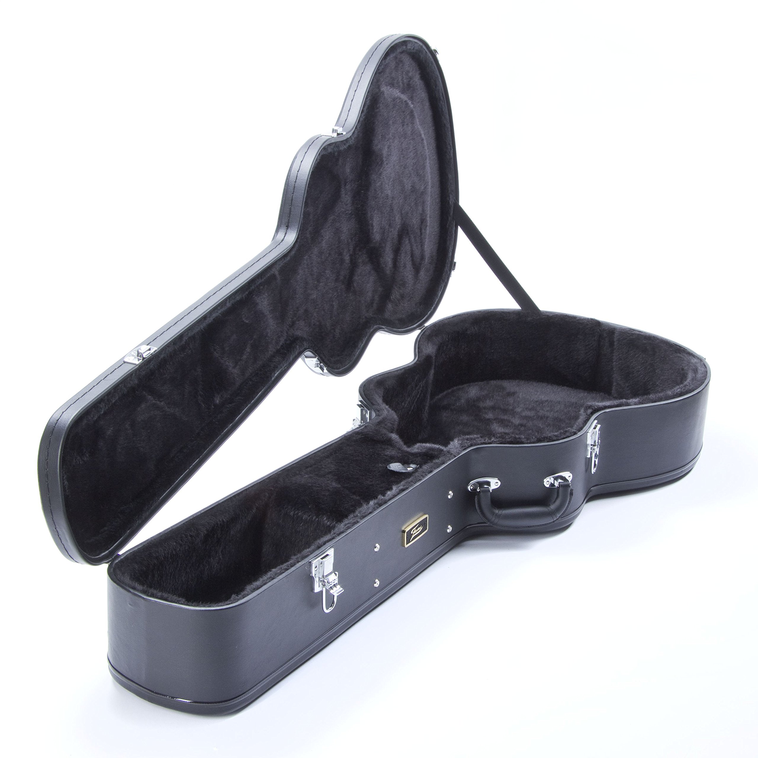 Fame Jumbo Guitar Case, Wetterfester Koffer für Westerngitarren, Robuste Metallschnallen, Polsterung und Zubehörfach, Schwarz