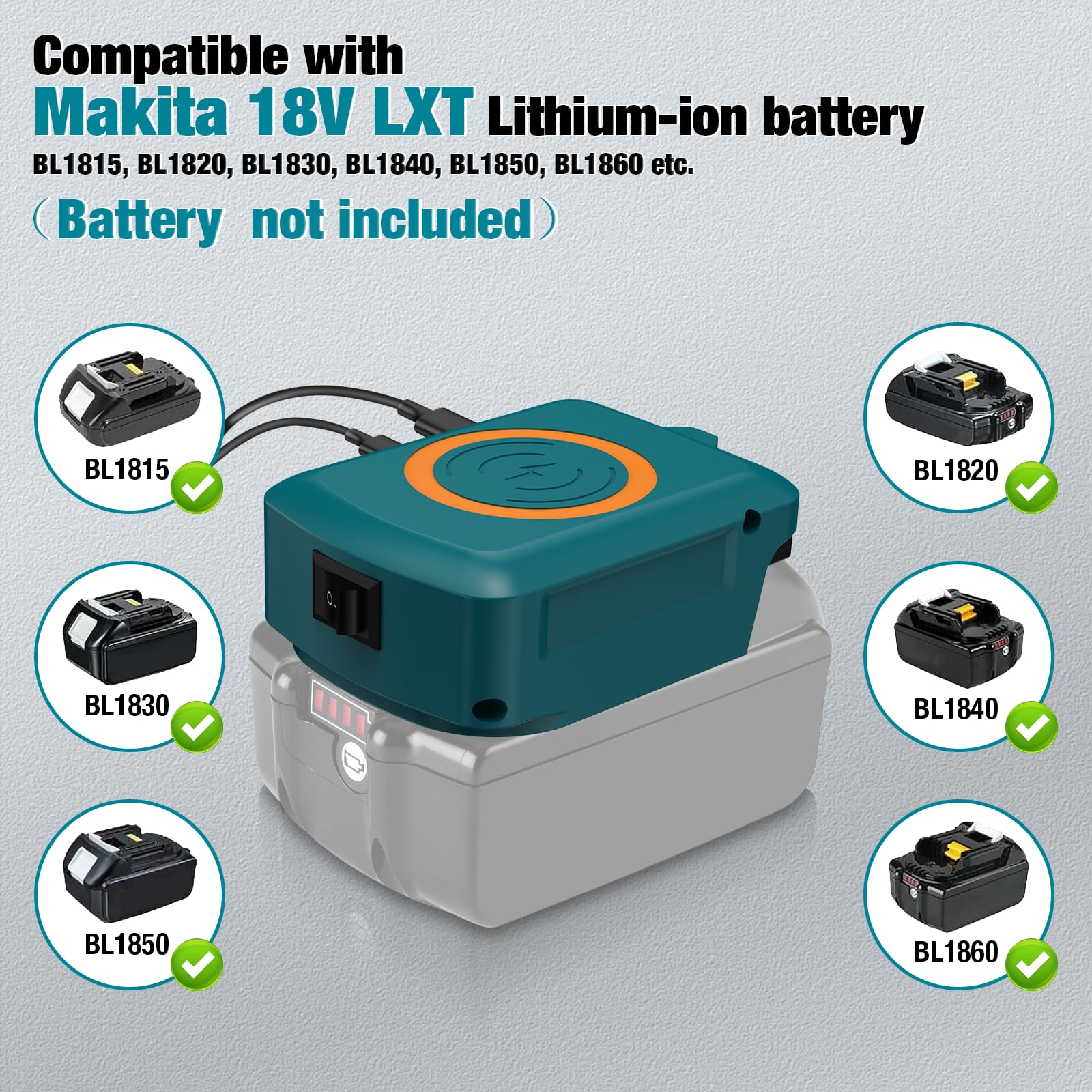 Carica Makita 18V 15W Batteria Carica USB B C Portatile - Dettaglio