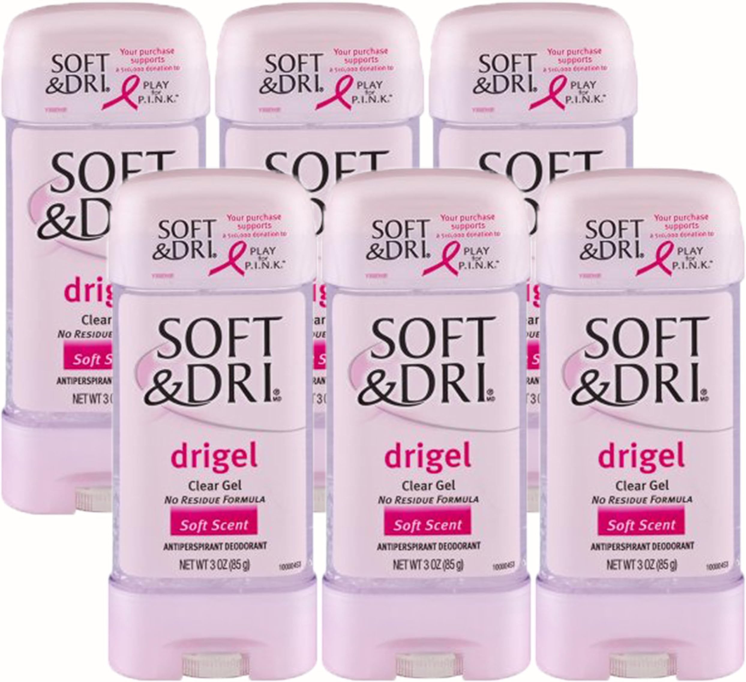 Soft & Dri Clear Gel Antiperspirant Deodorant, Soft Scent, 3 Ounce, (Pack of 6)