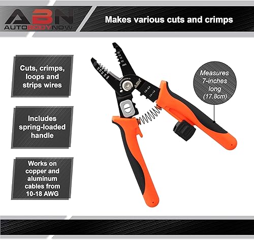 Miniatura 4 de ABN Herramienta de crimpado multiusos – 7 pulgadas profesional 10-18AWG Universal Cortadores de alambre eléctrico Herramienta para uso eléctrico y
