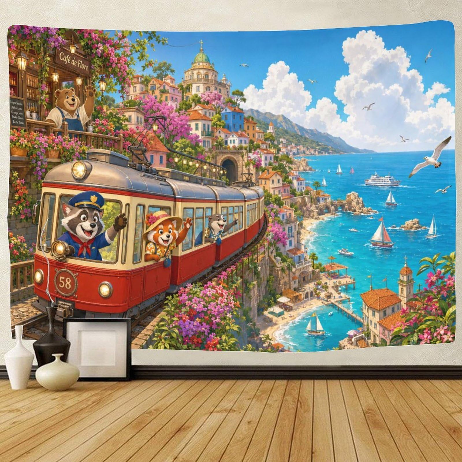 GPMNBCXZK Animal Amalfi Coast Train Wall Art Decor 3D Print Wall Tapestry Tapestries Home Decoration Curtain Bedroom Dorm 180cmx230cm