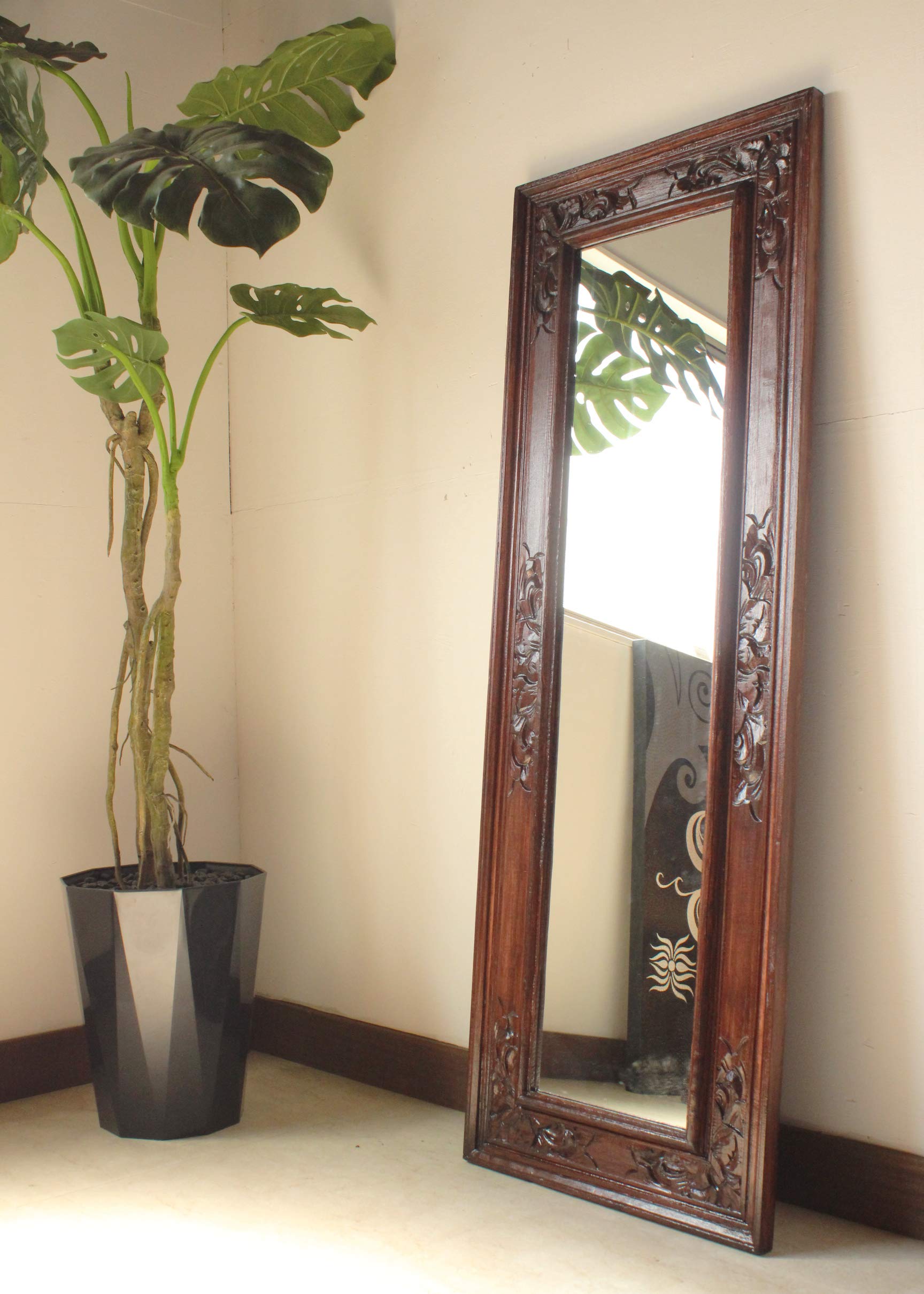 Amazon.co.jp: 木製フレームの姿見A 鏡 壁掛け ウォールミラー 彫刻