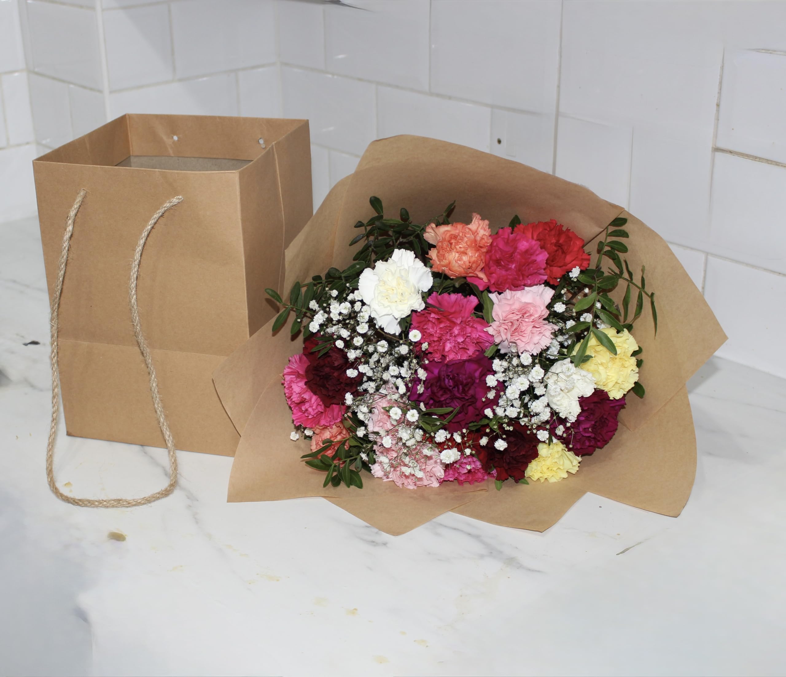 Sweet Celebration Bouquet Fresh Flowers - Carnation| Long Lasting & Pretty Bunch of Flowers | Wrapped | Handwritten Card | Ideal Birthday or Mothers Day Gift |celebrating. (gift bag)