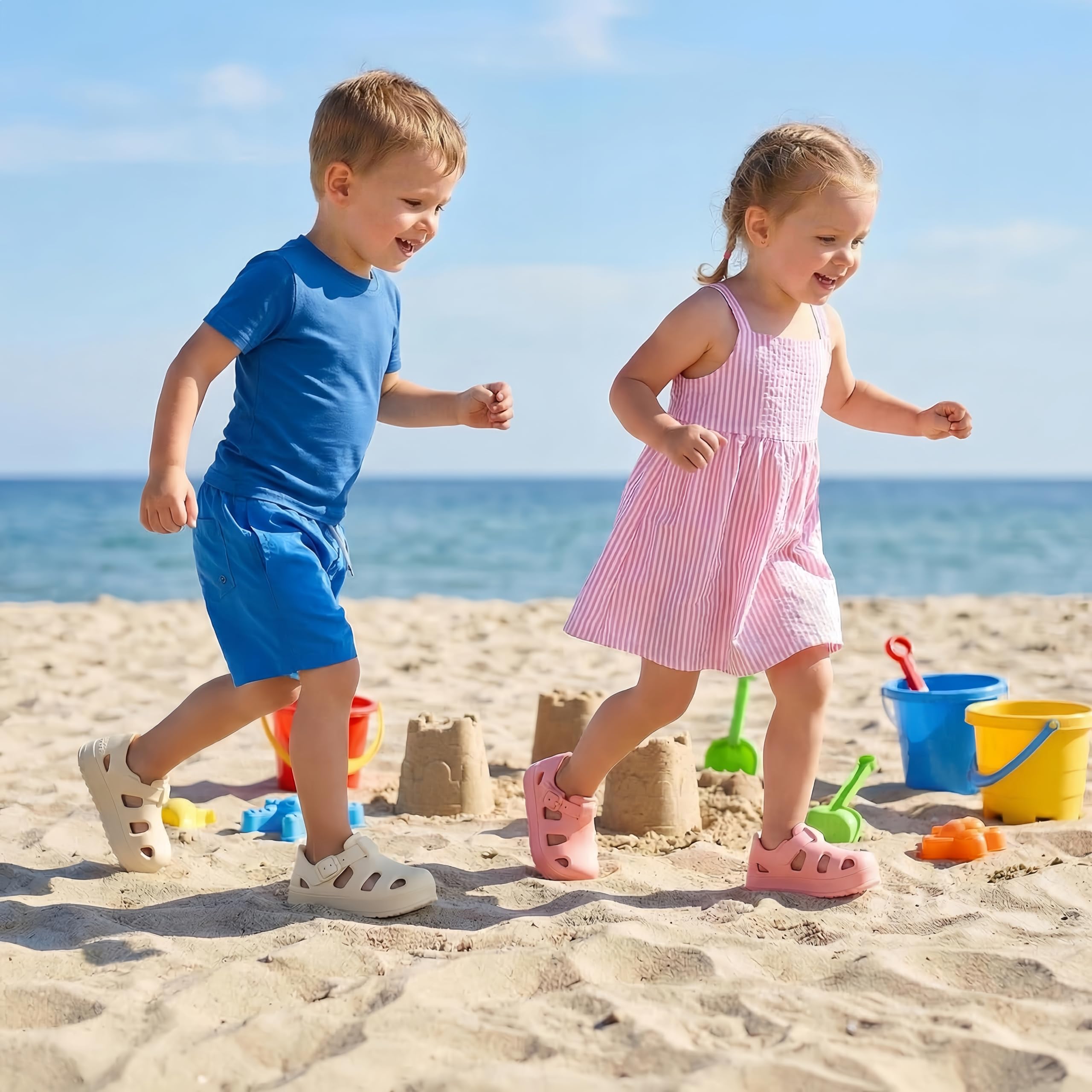 Toddler Wide Toe Box Sandals For Boys & Girls,Children's Closed Toe Water Sandal with Adjustable Strap — view 2
