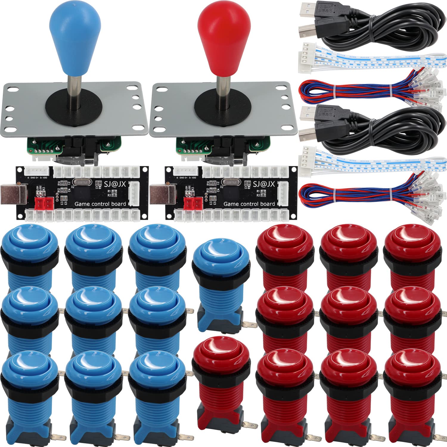 SJ@JX Arcade Game 2 Player Controller DIY Kit Microswitch Empotrado Botón Joystick de 4 y 8 Vías Zero Delay USB Codificador Fighting Stick Asas Consola para PC MAME Raspberry Pi Retropie