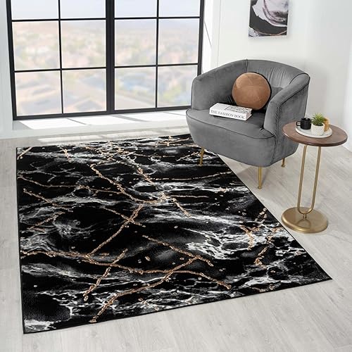 LUXE WEAVERS Marble Abstract Black 5x7 Area Rug