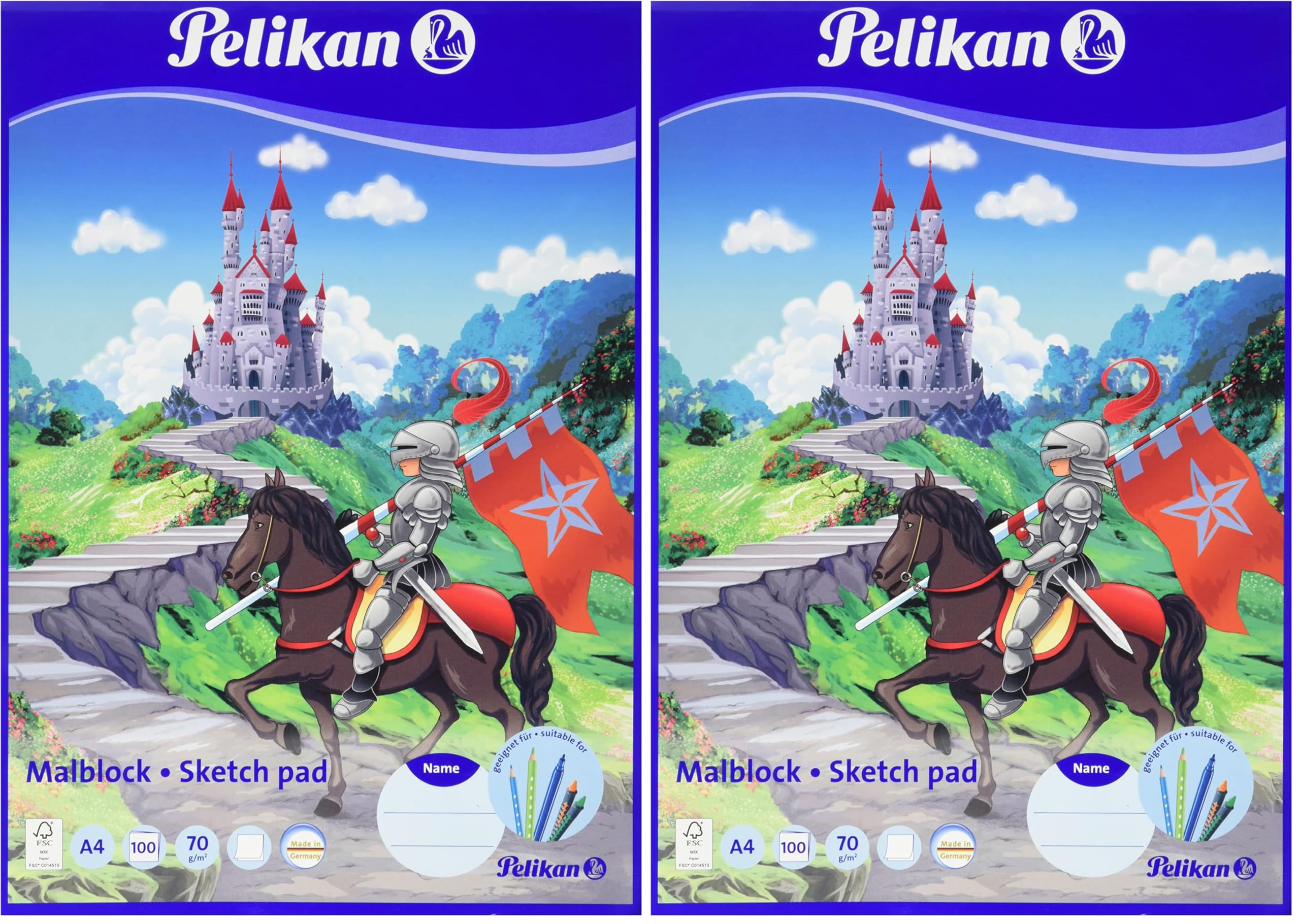 Pelikan Malblock A4, 100 Blatt weißes Papier, 1 Stück (Motive sortiert - keine Auswahl möglich) (Packung mit 2)