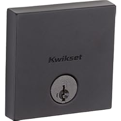 Chapa De Seguridad Con Huella Kwikset Cerradura de cerrojo Downtown, puerta de entrada frontal cuadrada negra mate con llave, seguridad SmartKey Rekey resistente a las púas, perno muerto de un solo cilindro, con protección