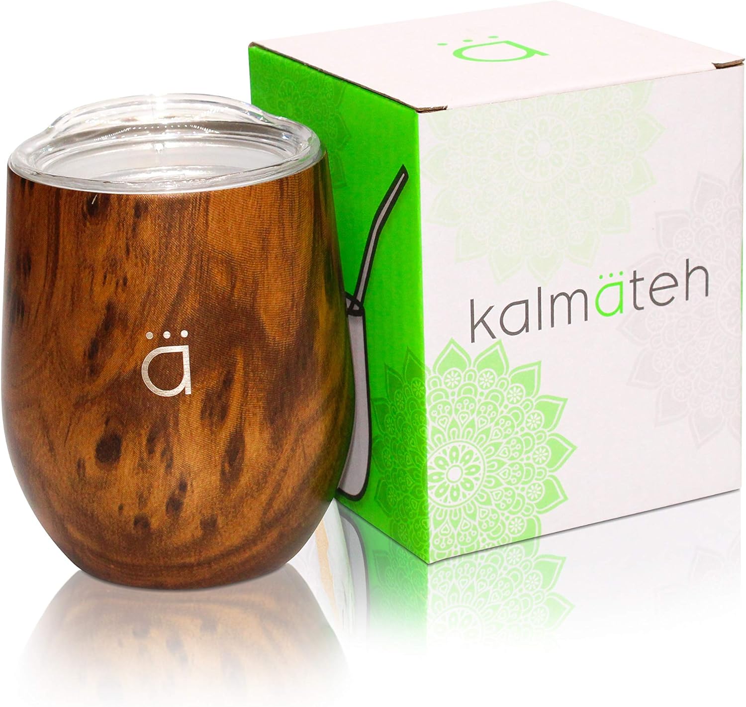 Kalmateh Yerba Mate Gourd and Thermos Set- Includes Innovative Yerba Mate Gourd, Vacuum Insulated Thermos, Bombilla Straw, Cleaning Brush and Gift Box (Wood, 1000ml): Home & Kitchen