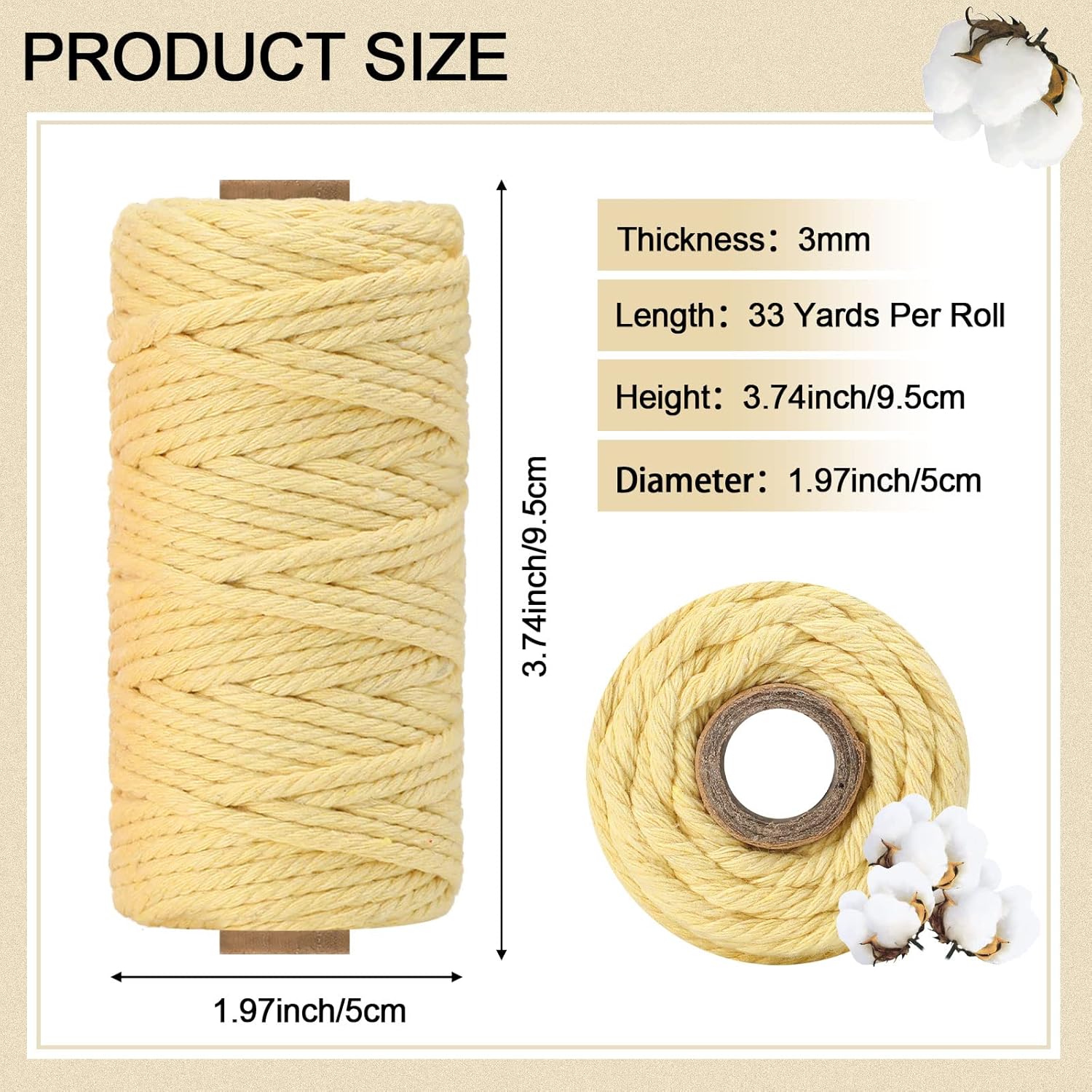 36 Rolls Macrame Cord 3 mm x 1188 Yards Natural Cotton Macrame Rope 4 Strand Twisted Soft Colored Macrame Supplies for DIY Crafts, Wall Hanging, Plant Hangers, Crafts, Knitting(Colorful)