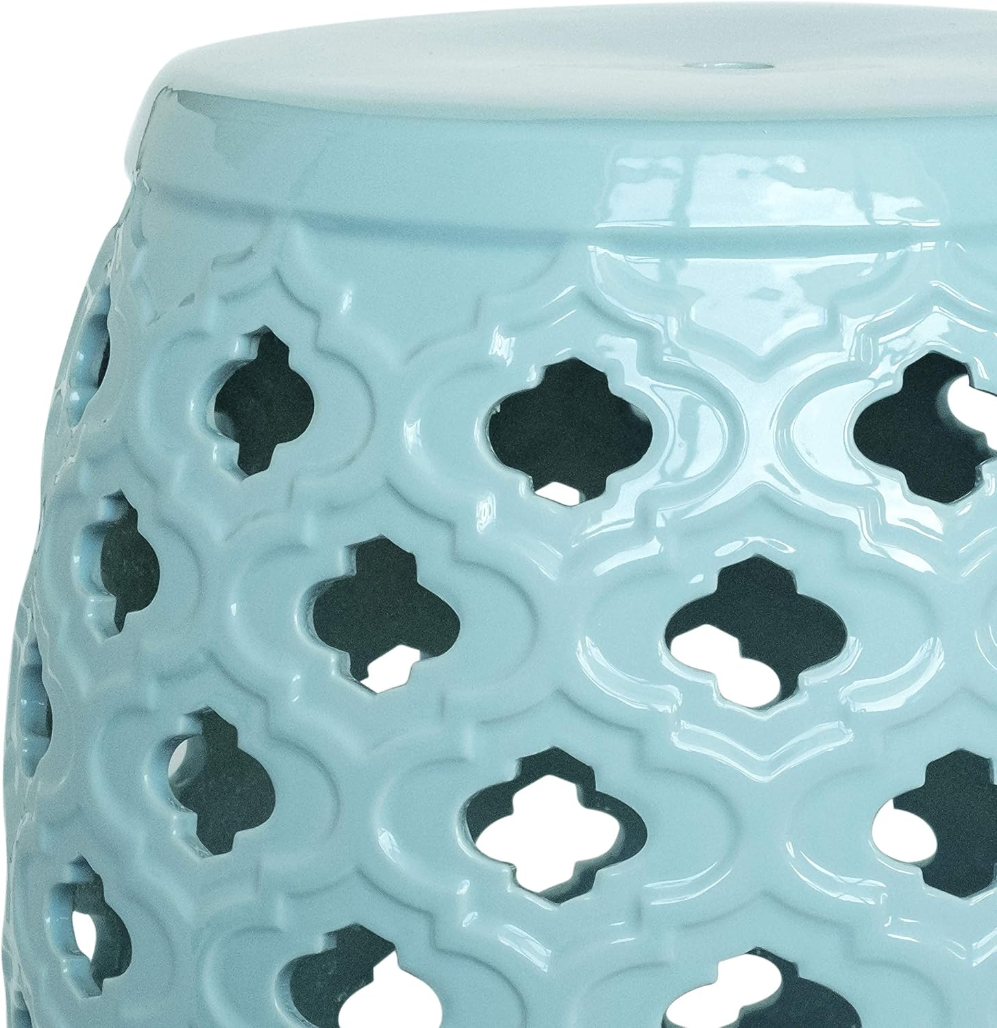 Amazon Brand – Ravenna Home Moroccan-Pattern Ceramic Garden Stool or Side Table, 16"H, Light Blue