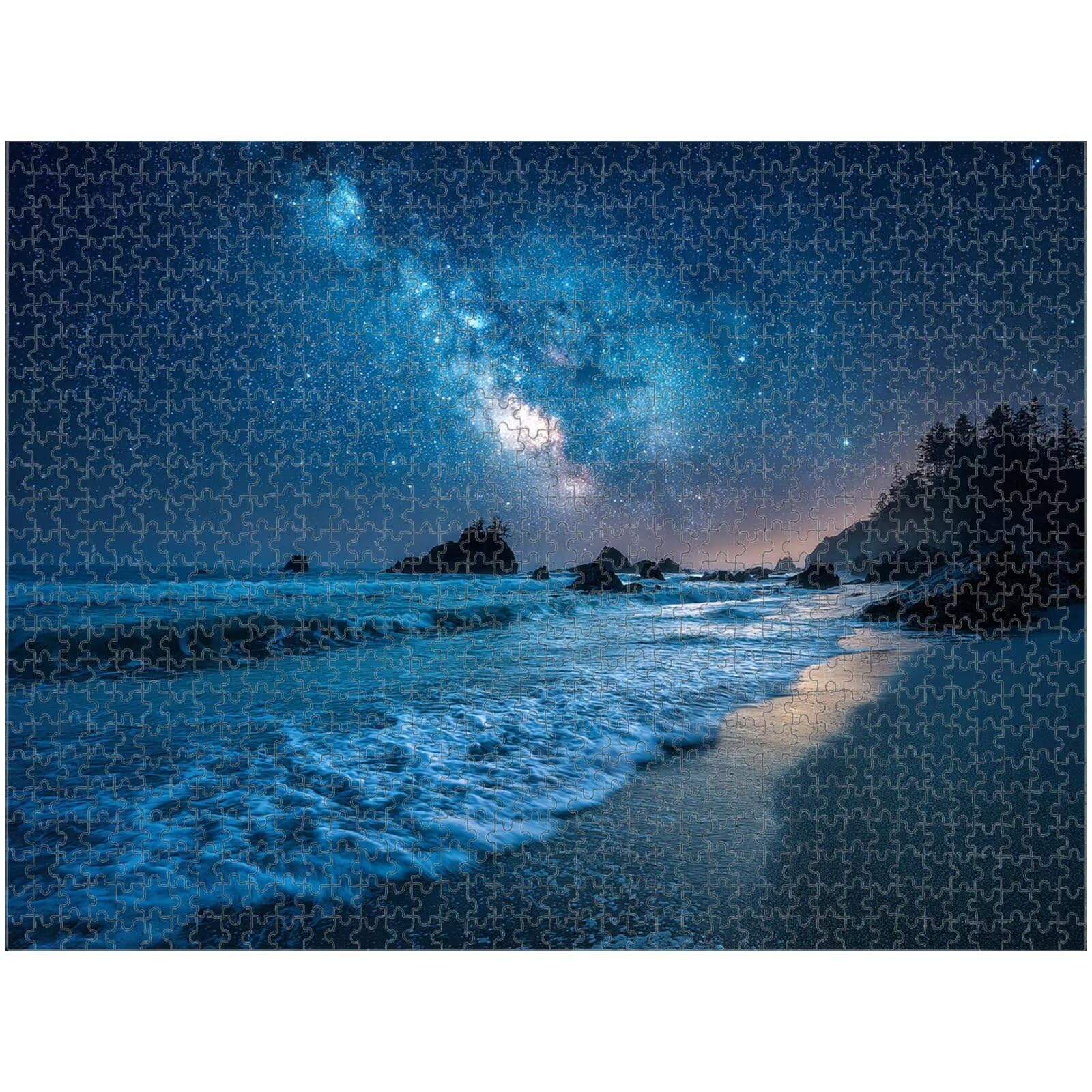 1500 elementów, puzzle dla dorosłych, gwiaździste niebo i plaża, drewniane puzzle 1T#457