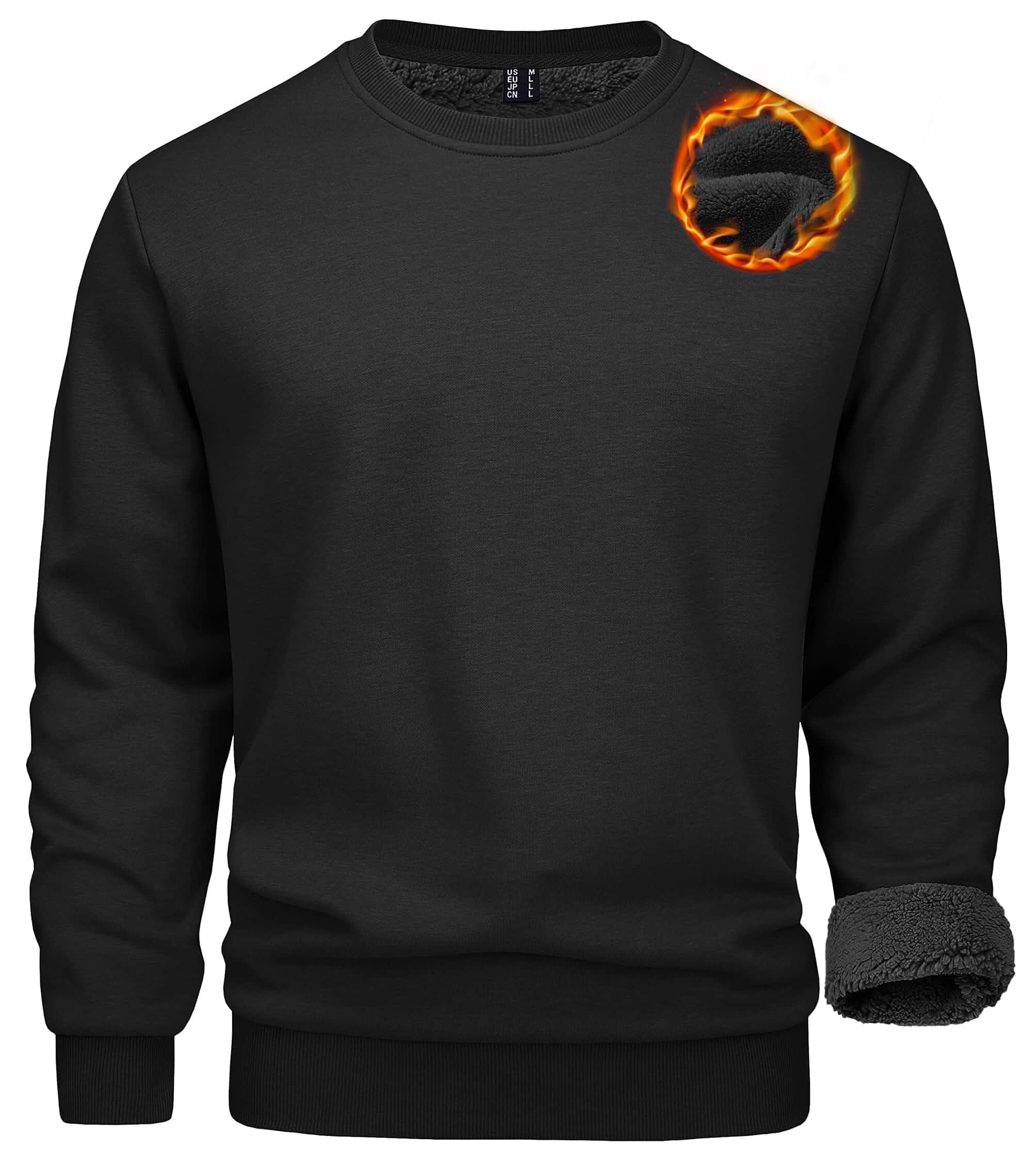 MAGCOMSEN Mens Sweatshirts Crewneck Sweater Sherpa Lined Casual Warm Thick Fleece Lined Pullover, Basic Winter Tops, Long Sleeve, Thermal Heavyweight Sweat Shirt