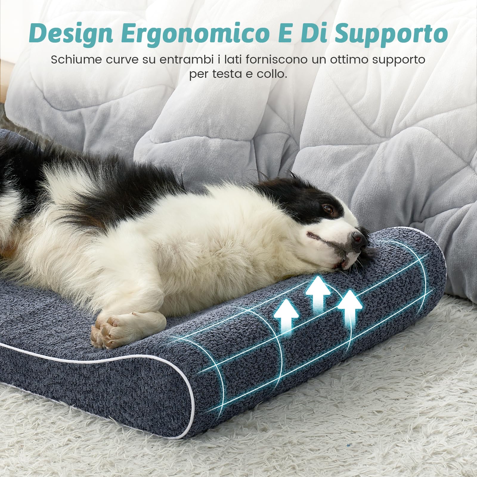 COZY KISS Cuccia per Cani Lavabile, 114x76x15cm, con Bordo Rialzato - Materasso Ortopedico per Cani a Forma di Barca, Impermeabile e Antiscivolo, Adatto ad Animali Domestic fino a 43kg, Blu