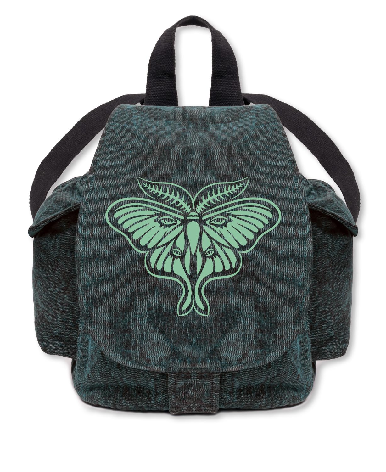 Soul Flower Luna Moth Slouchy Backpack, Hippie Style Knapsack in Blue