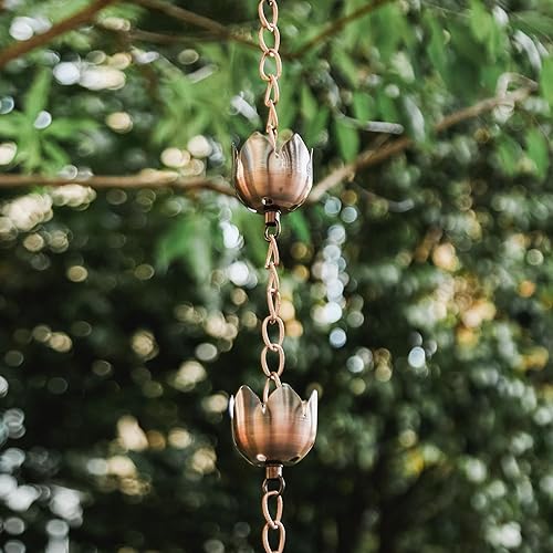 Miniatura 3 de Topadorn Cadena de lluvia decorativa de 6 pies, cadena colector de lluvia de metal de 70 pulgadas para aleros de casa, jardín y hogar, cadenas de