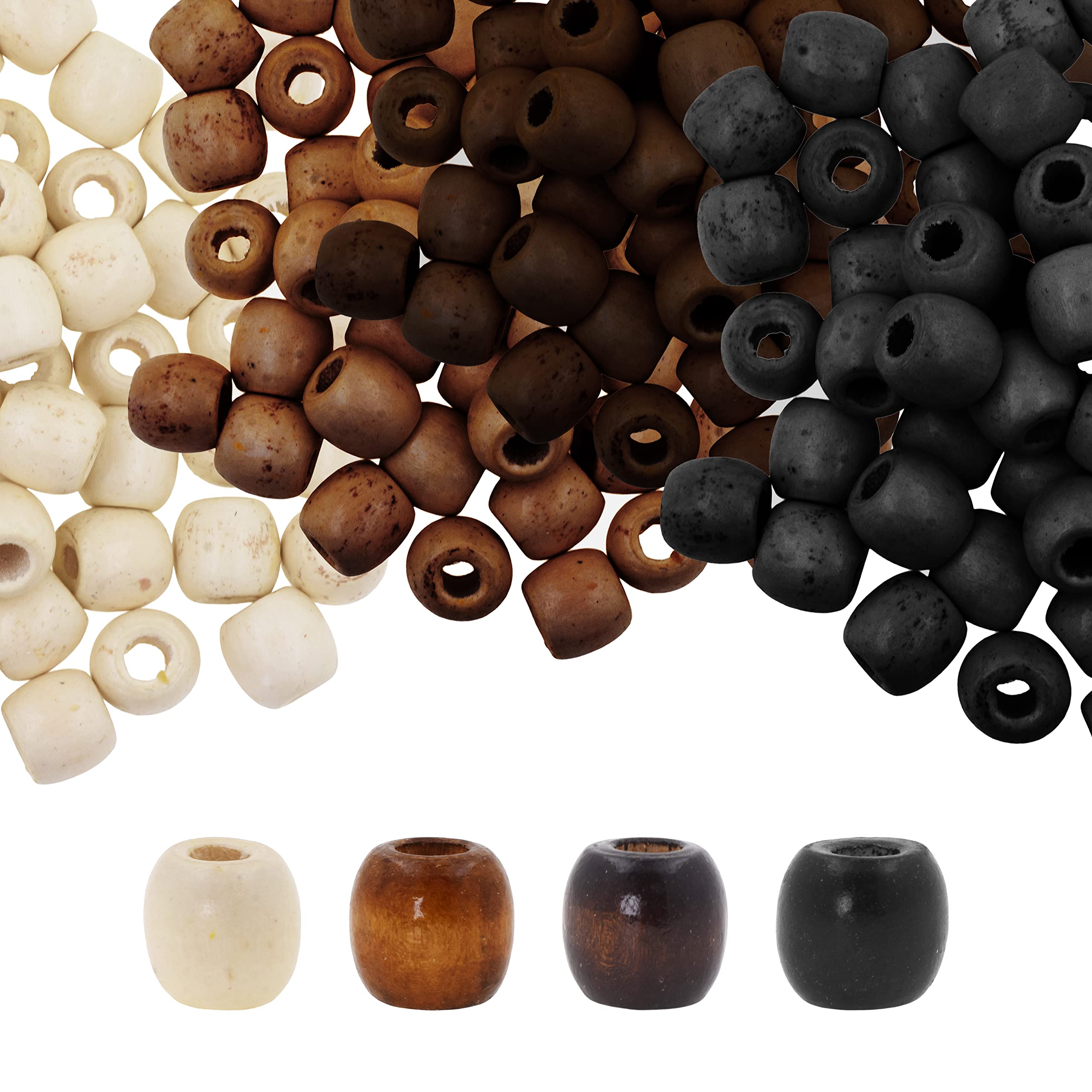 Mandala Crafts 200 Natural Light Brown Black Brown Large Hole Barrel Wooden Beads for Macrame & Hair Braiding – Jewelry Making Craft Beads