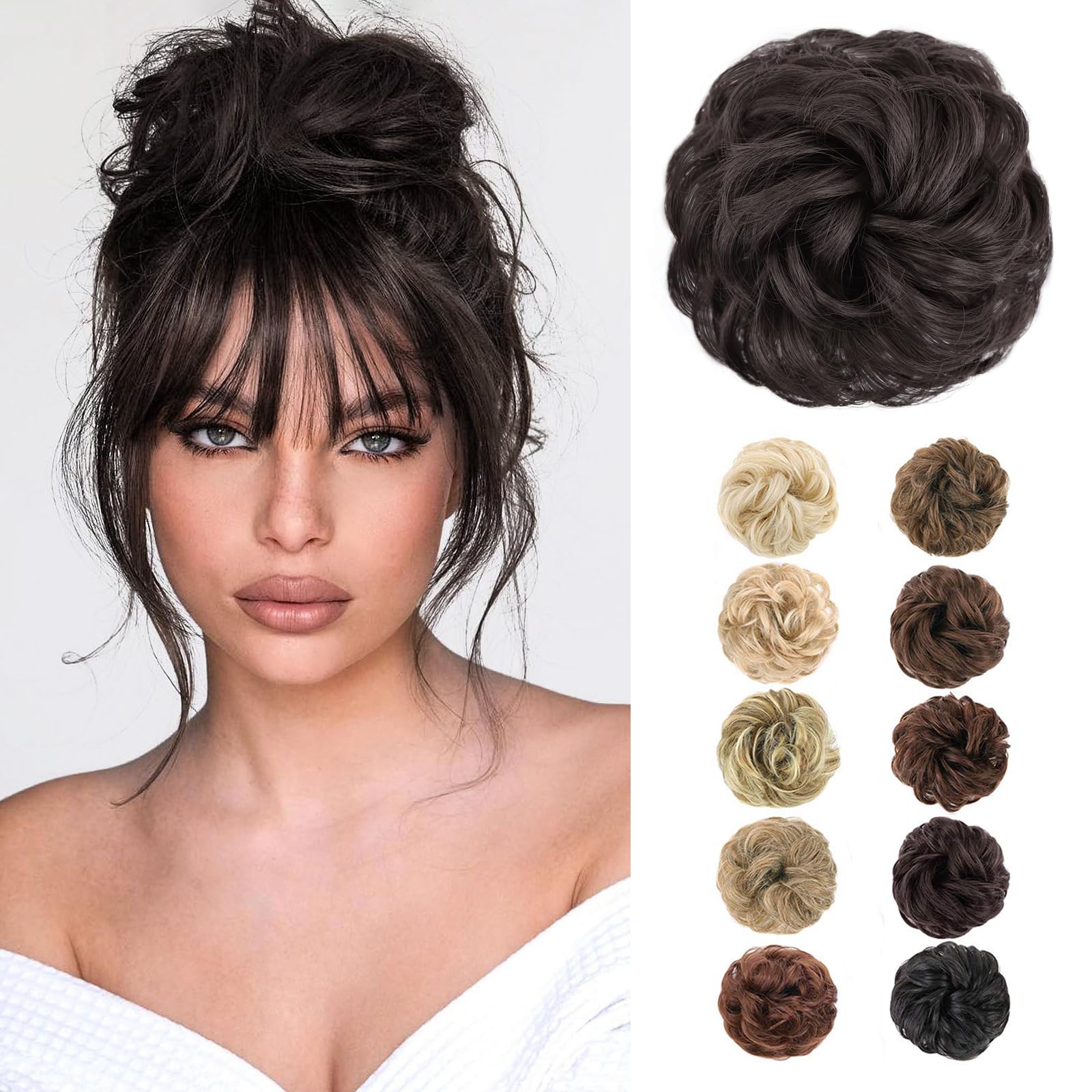 MORICA Messy Hair Bun Hair Scrunchies Extension Curly Wavy Messy Bun Hair Synthetic Chignon Hairpieces for Women(4#)