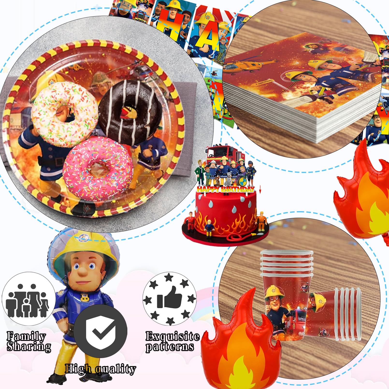 Decorazioni Compleanno Pompiere Set Stoviglie Festa Pompiere, Decorazioni Festa, Include Tovaglia, Piatti Carta, Striscione, Set Festa Compleanno Corsa per 10 persone