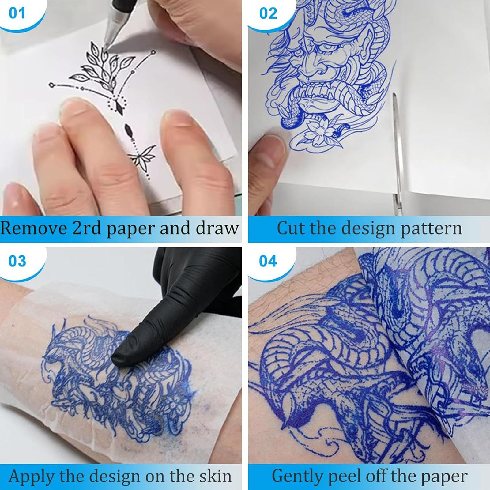 Lot de 100 feuilles de papier transfert professionnel à 4 couches avec dos carbone pour réplication d'œuvres d'art détaillées