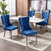 Luxury Velvet Kitchen Dining Chairs Set of Upholstered Knocker Wing Back Chairs with Oak Wood Legs for Dining Room, Hand Made 4, Blue Silver