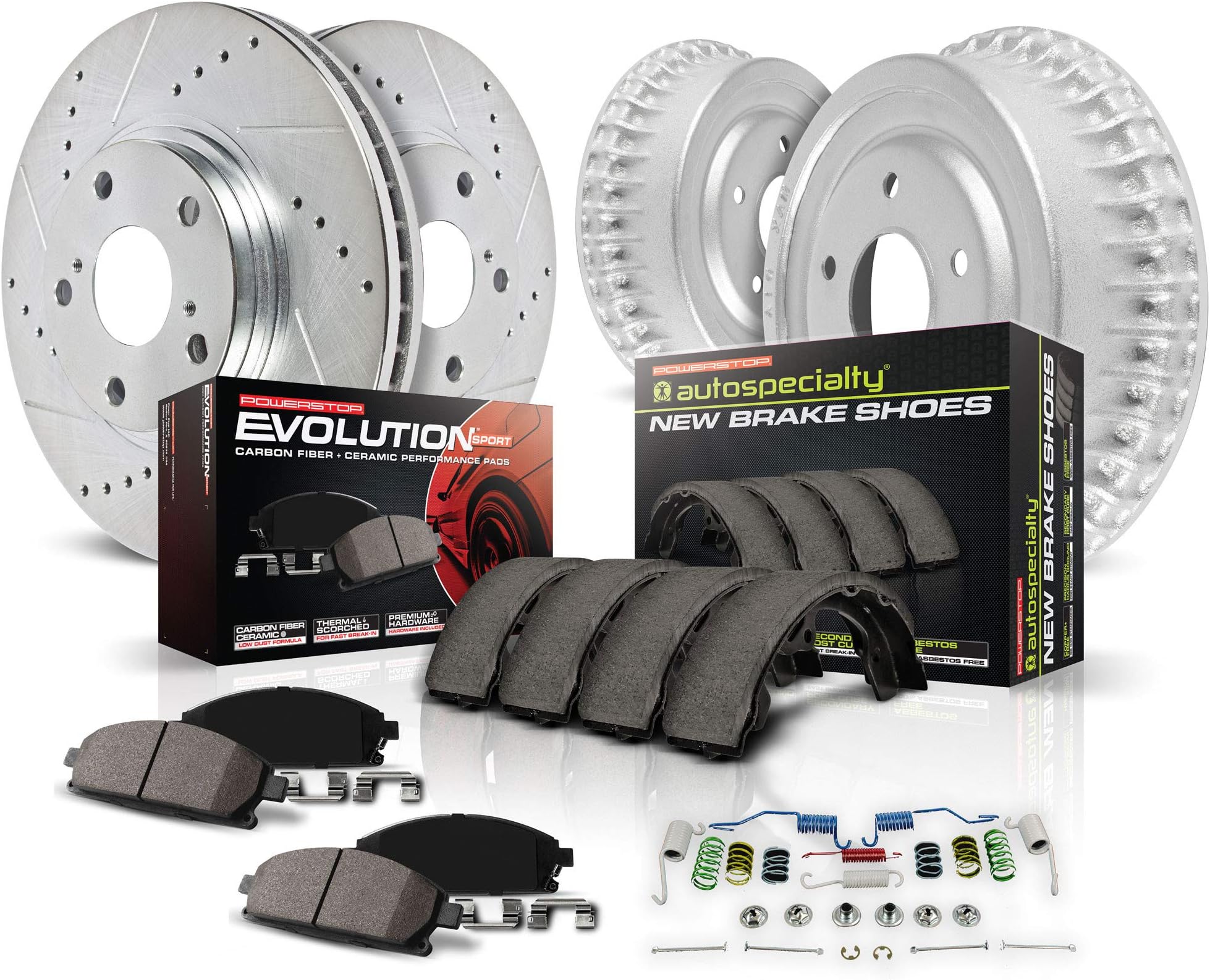 Power Stop Front and Rear Z23 CarbonFiber Ceramic Brake Pads and Drilled Slotted