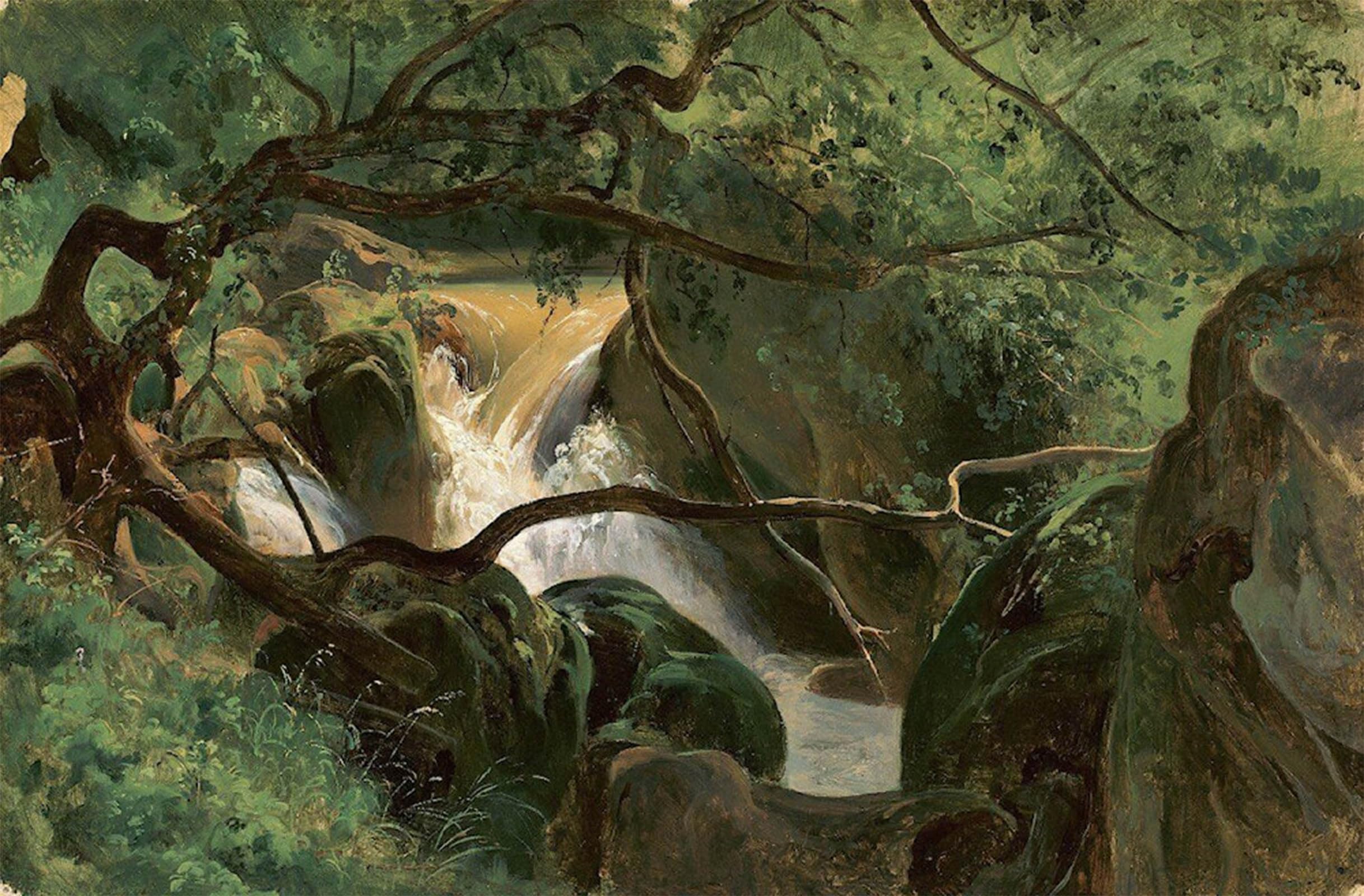 ARTXLXXBN Famous Painting Art Wall Decor Abstract Art Picture Forest Interior with a Waterfall by André Giroux Animal Pictures for Home Decor 60x90cm