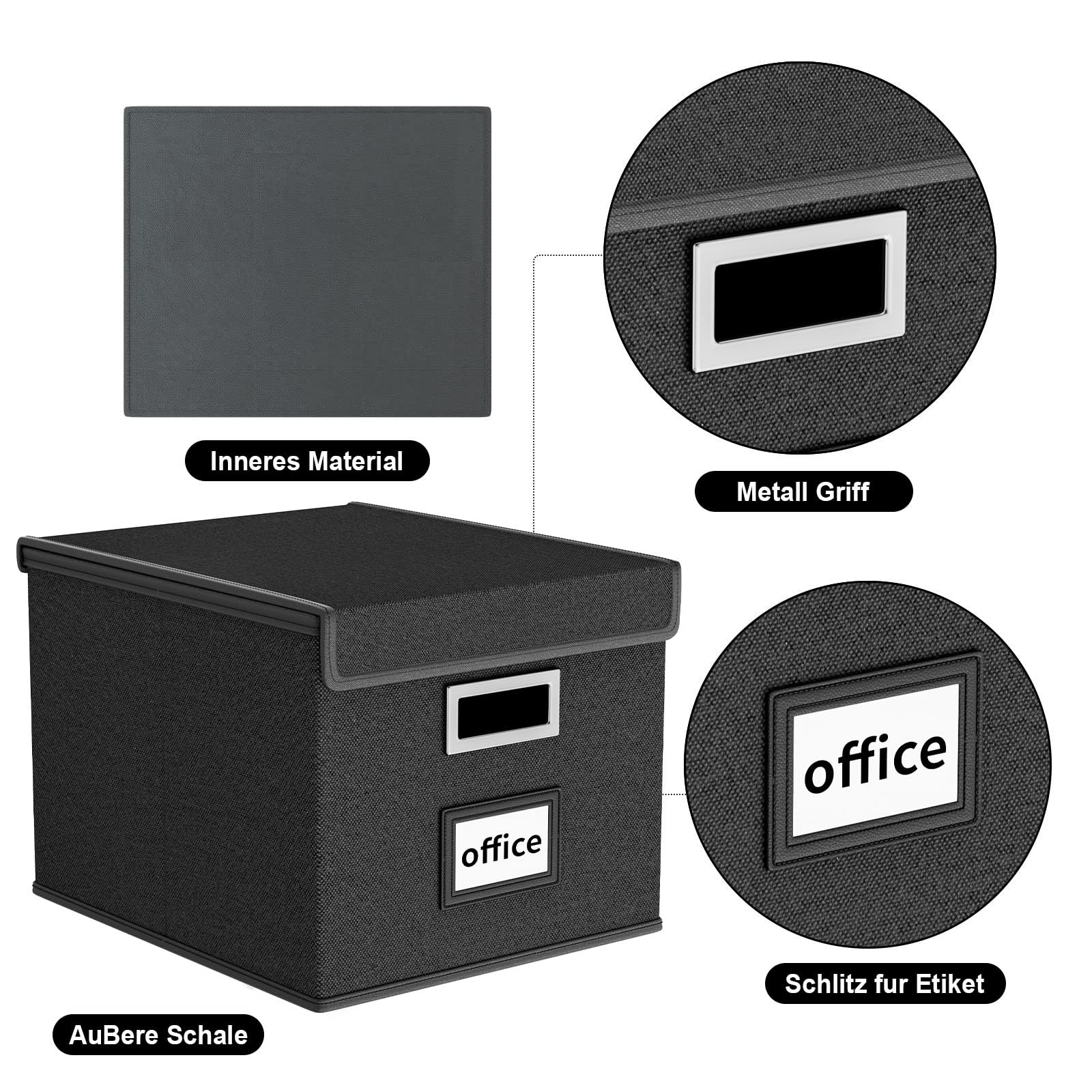 FINEW Boîte De Rangement Pliable Tissu Cuir Amélioré Avec Couvercle - Boîte Dossiers Suspendus A4 Bureau