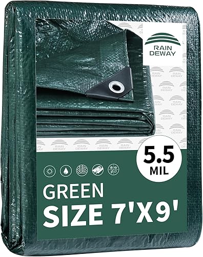 Miniatura 68 de RAINDEWAY Lonas de 7 x 7 pies (paquete de 2) – 5.5 mil, cubierta de lona de polietileno impermeable multiusos con ojales de metal y bordes