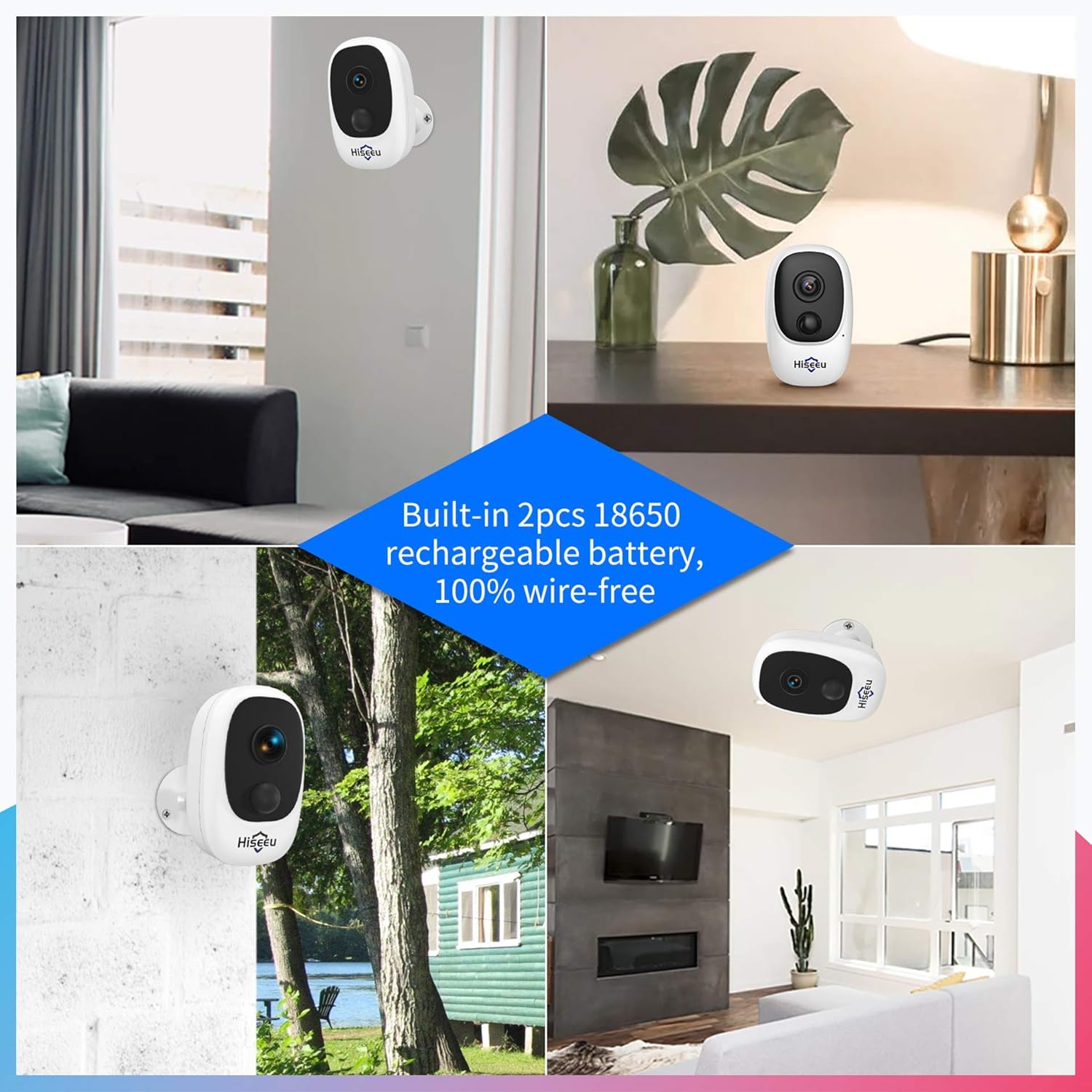 Hot Deals Hiseeu Wireless Outdoor Security Rechargeable Battery Powered Camera,1080P Indoor Security Cameras for Home,Night Vision ,AI Motion Detection,2-Way Audio,Waterproof,SD/Cloud Storage 2.4GHz