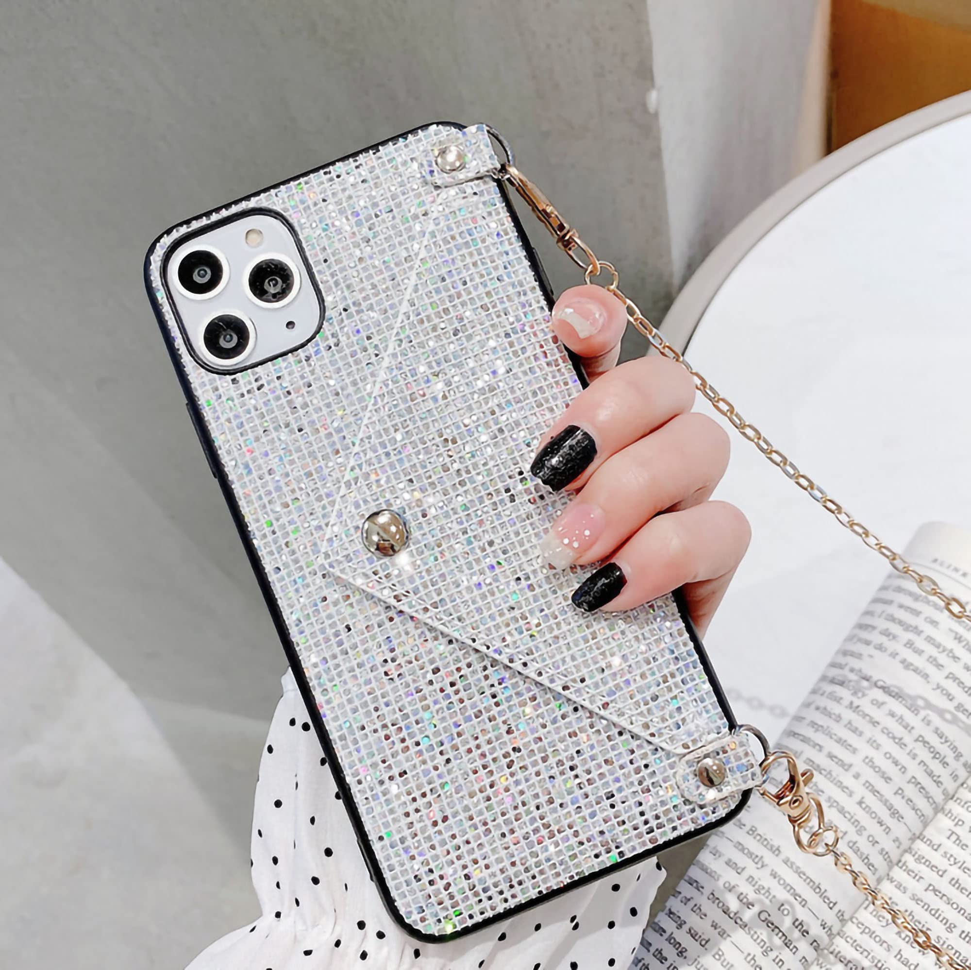 iPhone 13 pro Max Leather Wallet Phone Case,Card Wallet,Bling Glitter Sparkle Diamond Phone case,Card Pockets,Cards Holder, Gift for Girls Women