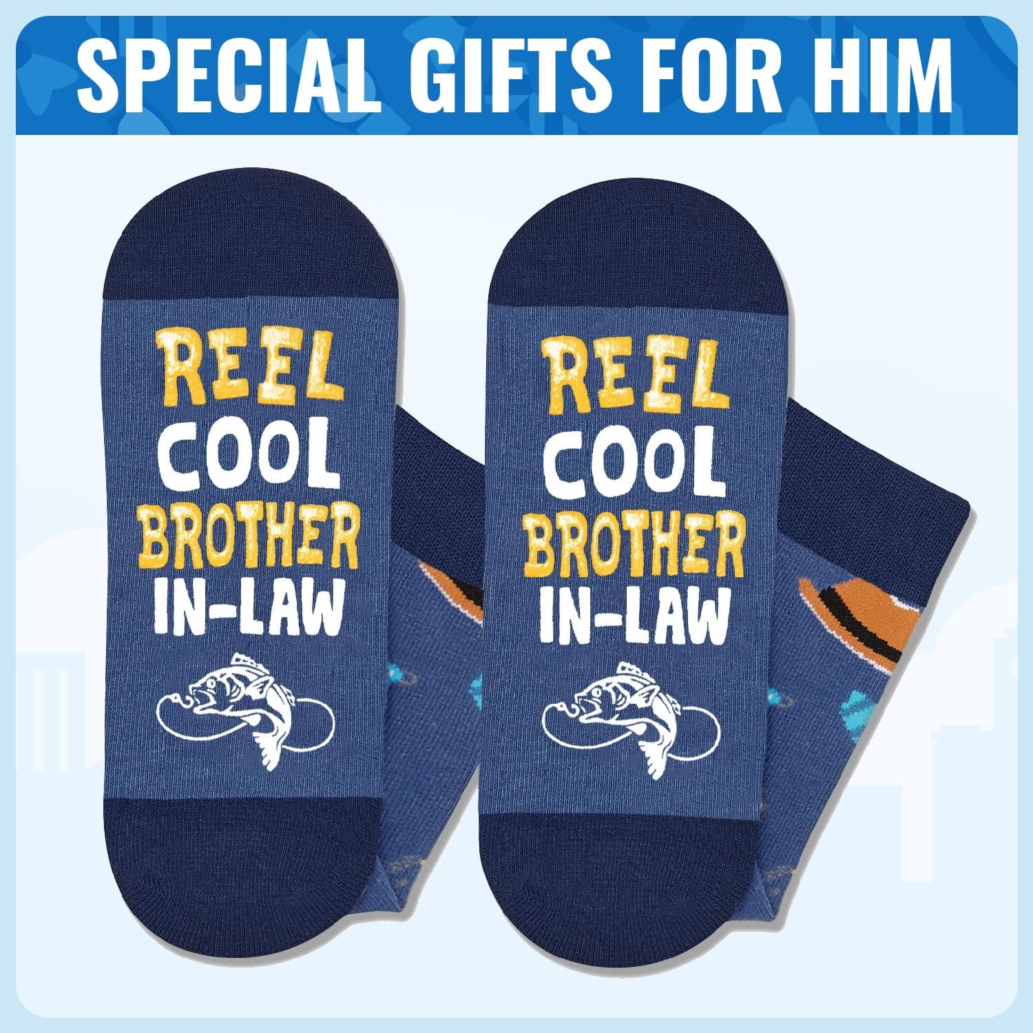 Dark Blue Reel Cool Socks - Funny Gifts for Godfather Step Dad Son in Law Cousin - Image 4