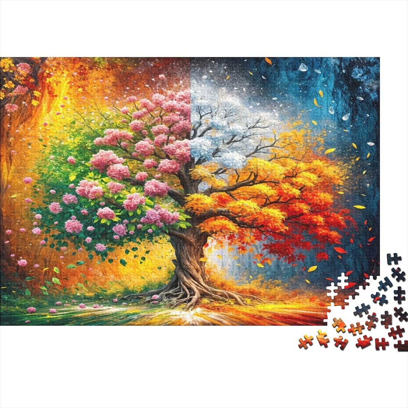 Four Seasons Tree 1000Pc Jigsaw Educational Premium Cardboard Four Seasons Tree Sustainable Family Interactive for Adults And Kids 14+ 70x50cm/1000pcs — image 1