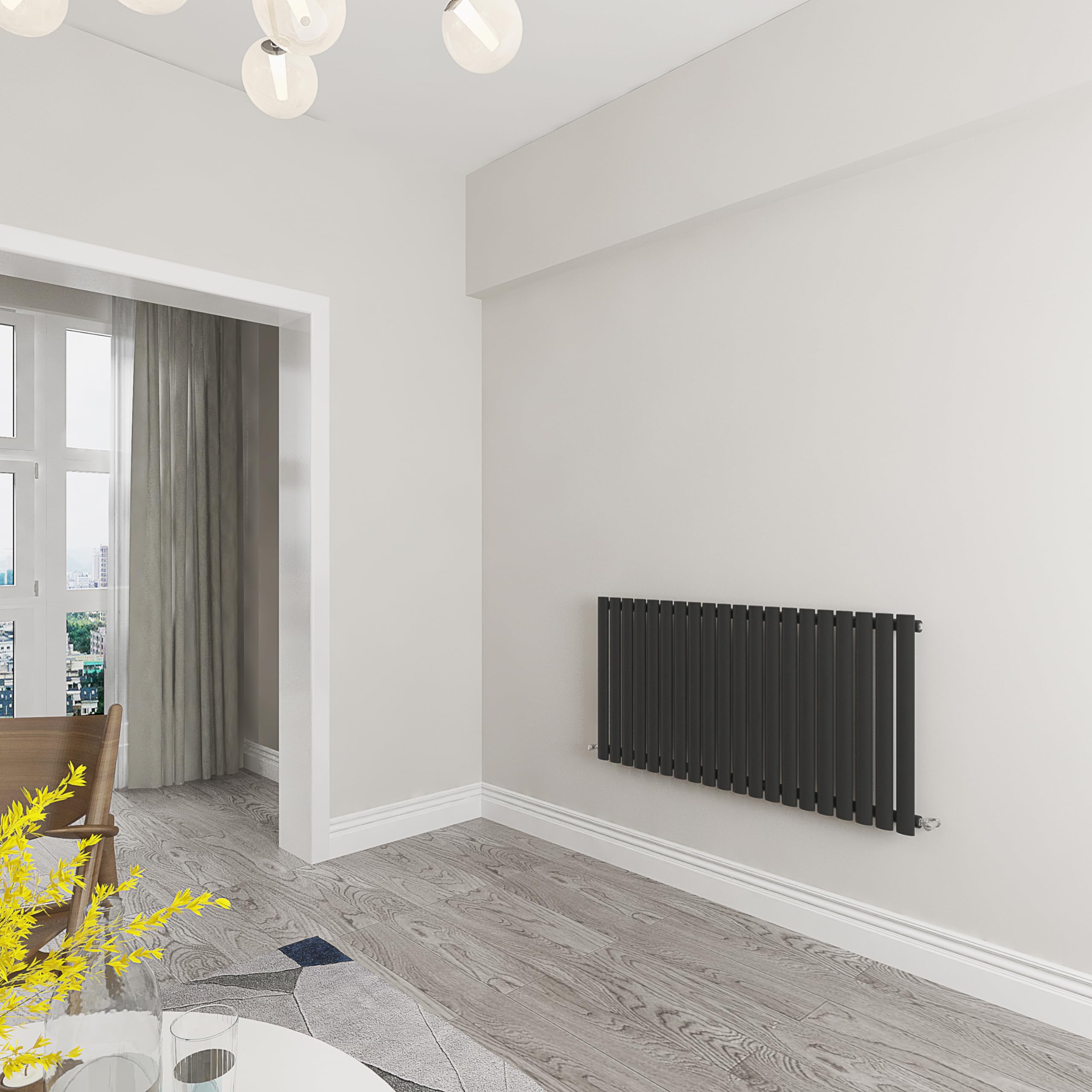 Black Oval Radiator Single Modern Central Heating Radiator Designer 600x1180mm Radiator — image 1
