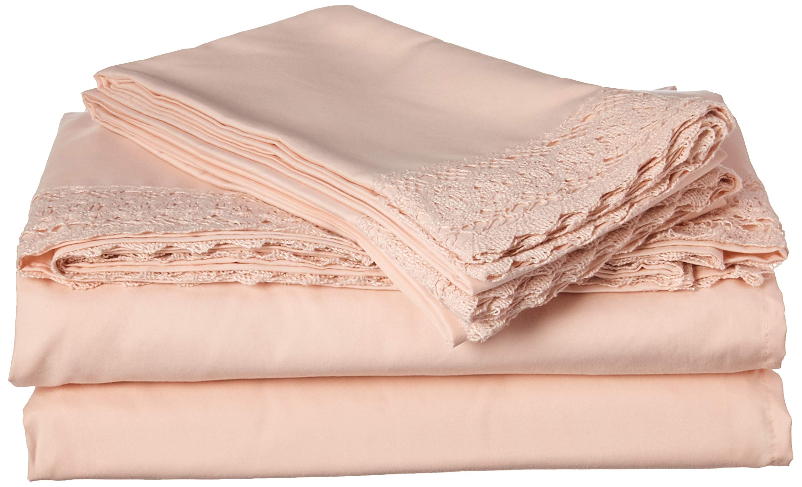Modern ThreadsAmrapur Pacific Coast Textiles 4 PIECE CROCHET LACE MICROFIBER SHEET SET BLUSH KING, Microfibre