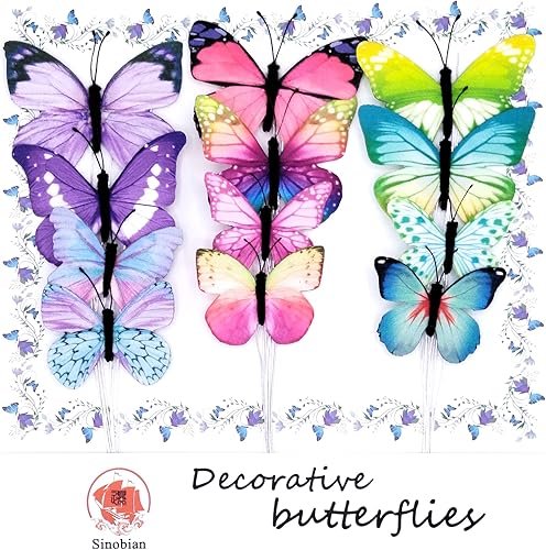 Miniatura 3 de Decoraciones grandes de mariposa monarca de 4.33 pulgadas, 2 tamaños, decoración de mariposa para manualidades, mariposas decorativas 3D en alambre,