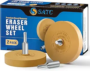 S SATC Decal Remover Eraser Wheel 2Pack Rubber Wheel Eraser with Drill Adapter Kit Car Emblem Pinstripe Graphics Stickers and Vinyl Removal Tool Adhesive Remover Wheel Air Tool for Drill