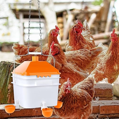 Miniatura 7 de Bebedero de pollo con 4 tazas de agua, cubo de riego de 2 galones con bebedero automático para pollo, bebedero de pollo colgante adecuado para