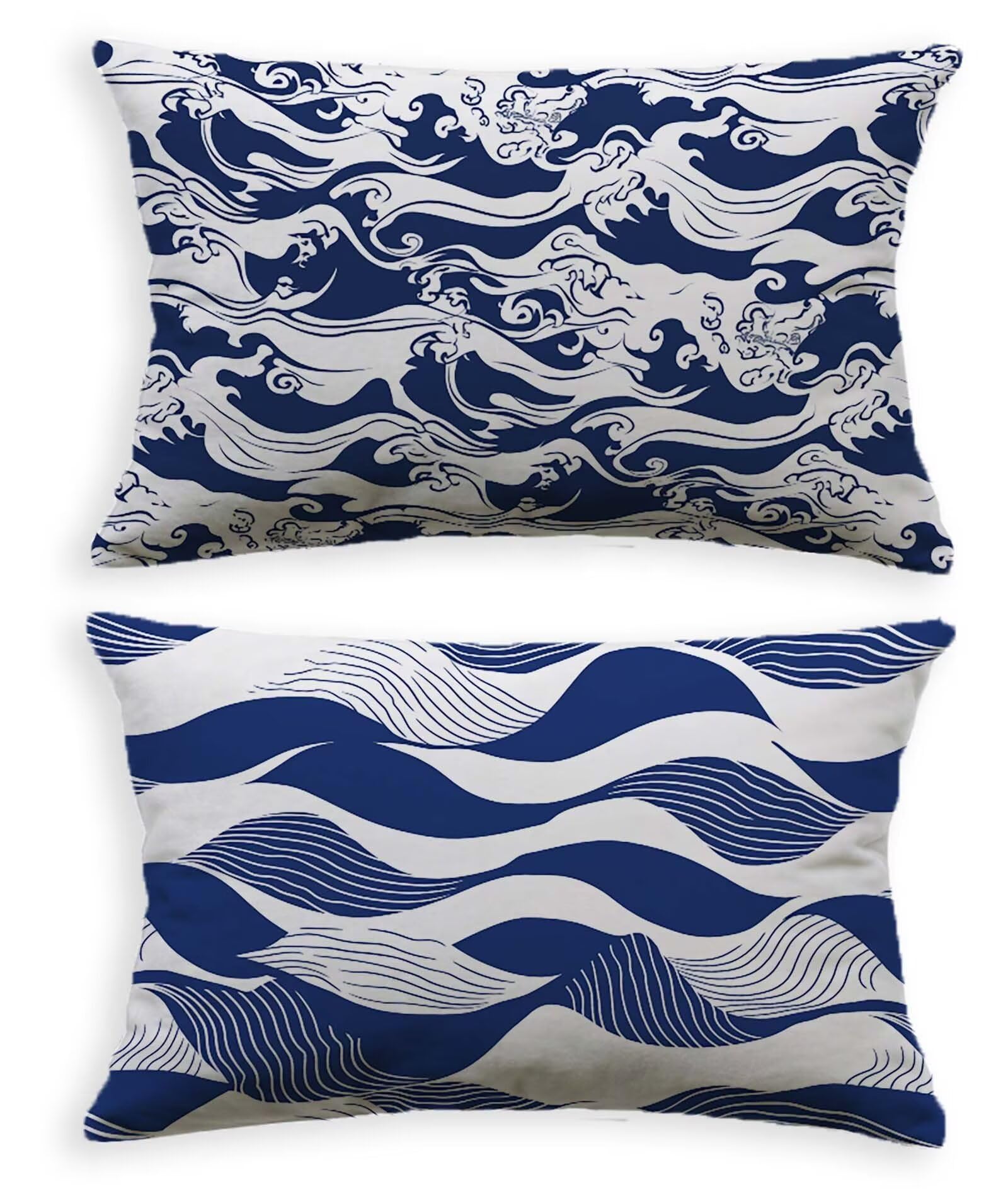 Navy Blue Pillowcases 2 pack Waves Cushion Covers 50 x 70 Rectangle Cushion Covers,2026 New Velvet With Invisible Zipper Pillow Protectors for Bedroom Bed Home Living Room Decorative Pillows O-149LQ