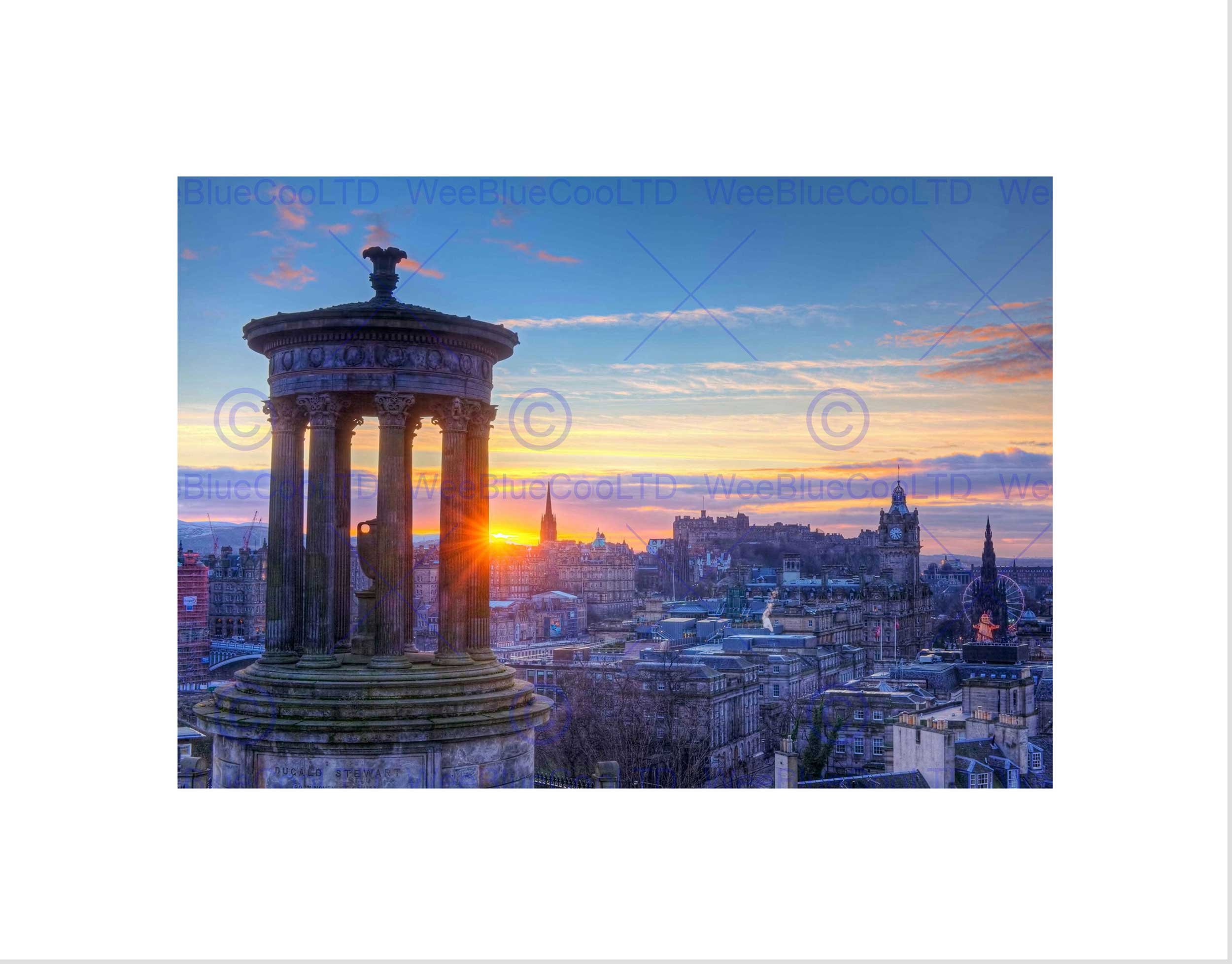 Wee Blue Coo Dt Calton Hill Edinburgh Sunset Art Picture Wall Art Print