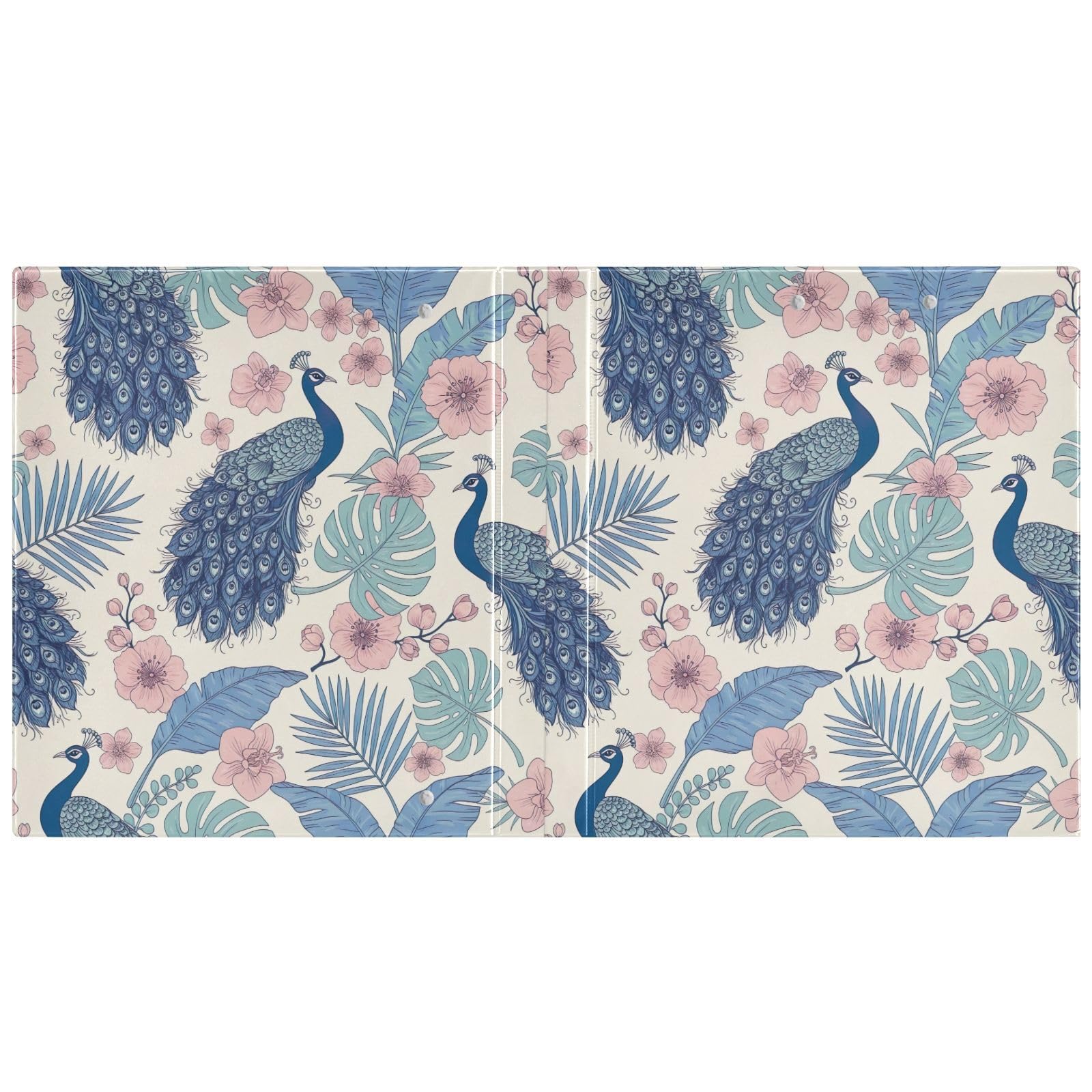 Carpeta de 3 anillos, elegante carpeta de anillos en D de pavos reales, color azul, verde azulado, pastel, paquete de 2 | Con portapapeles y bolsillos, para escuela, universidad, oficina