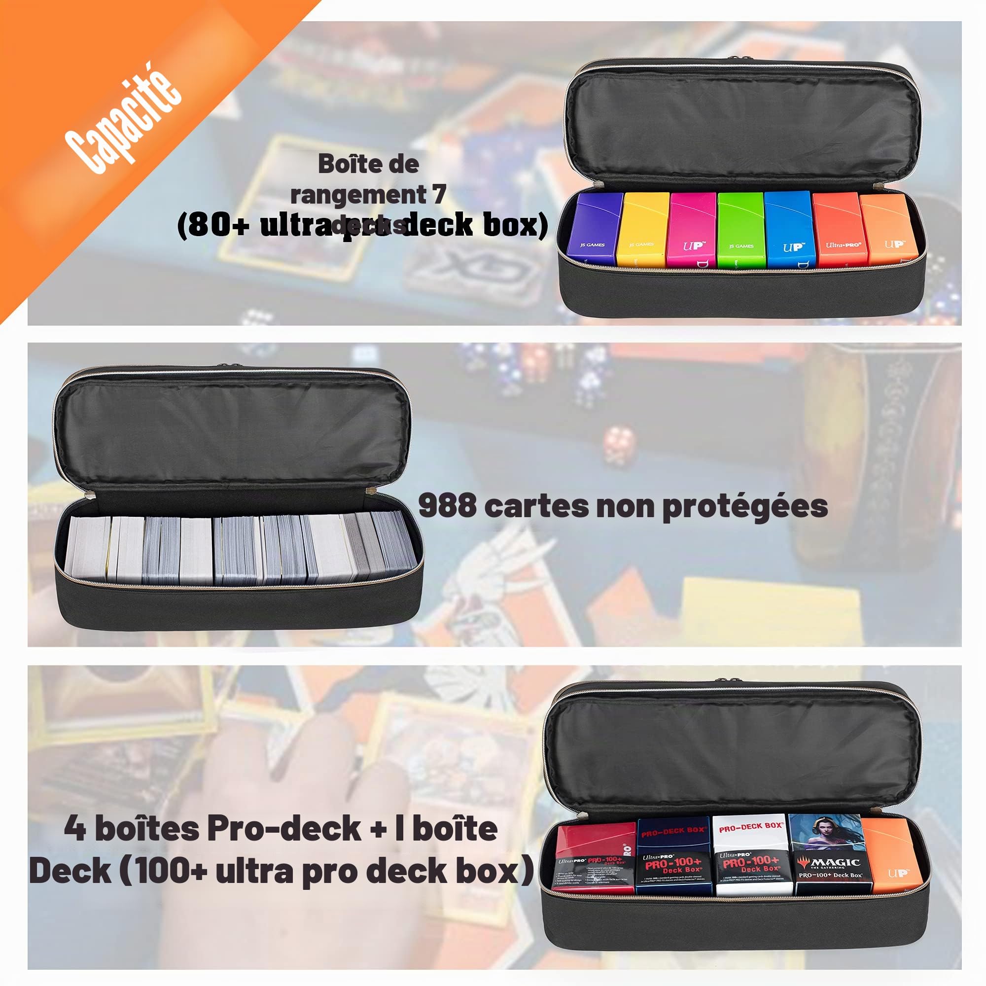 Trunab Boîte de Rangement Jeux Carte Sac Jeux de Société, Sac pour Carte Jeux Organisateur Double Couche Compatible avec Cards Against Humanity, Yugioh, PM Cards, MTG,TCG, CCG Cards, Pokémon Cartes