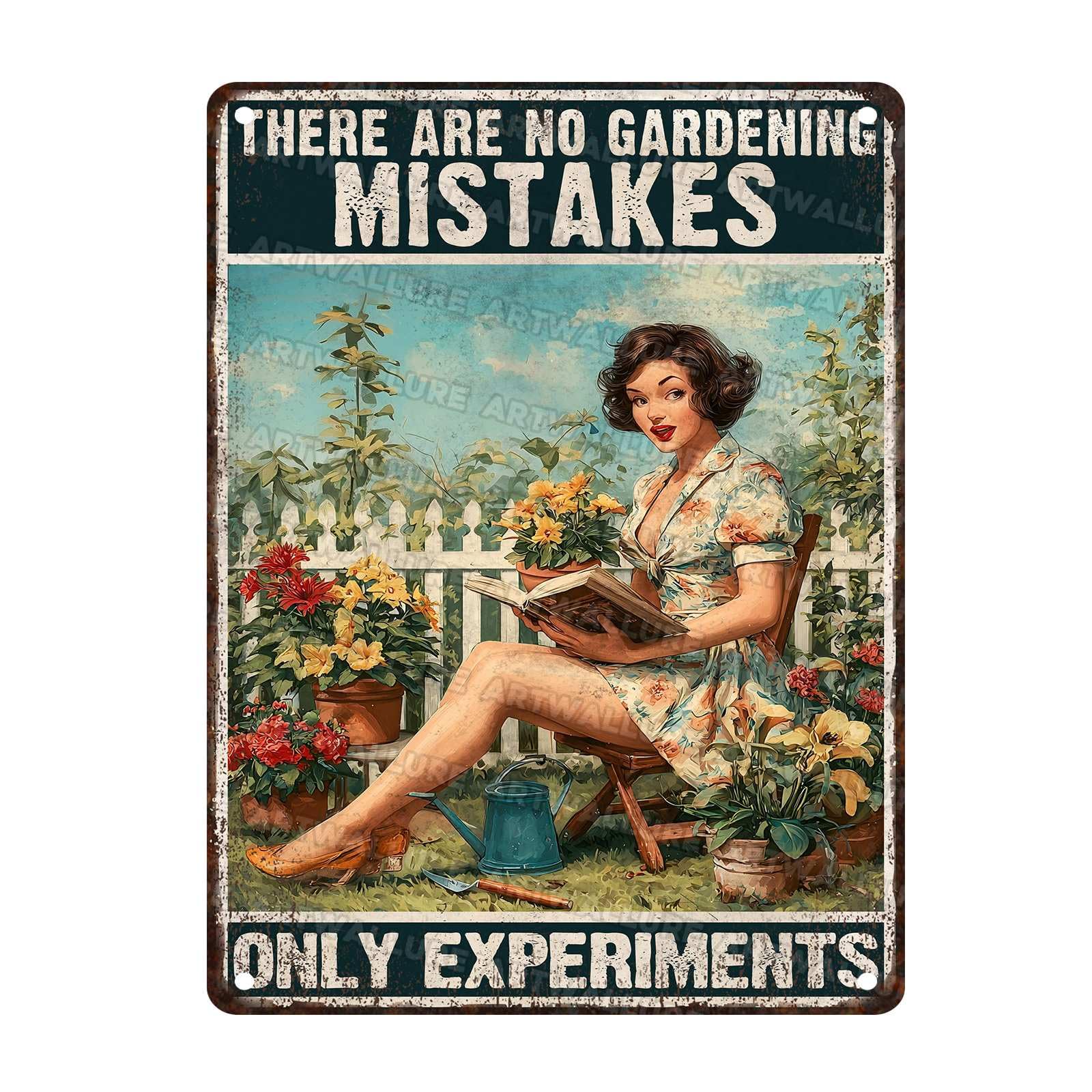 Gardening Tin Sign Vintage There Are No Gardening Mistakes Only Experiments Sign for Garden Yard Farmhouse Outdoor Rustic Art 12x16Inch