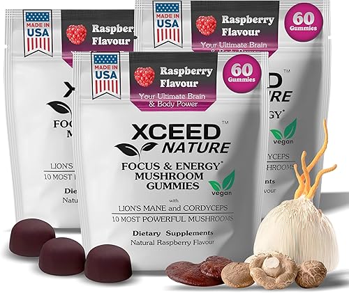 Paquete de 3 gomitas de melena de león y hongo Cordyceps - Suplemento 10 en 1 - para concentración, energía, estado de ánimo, memoria y claridad -